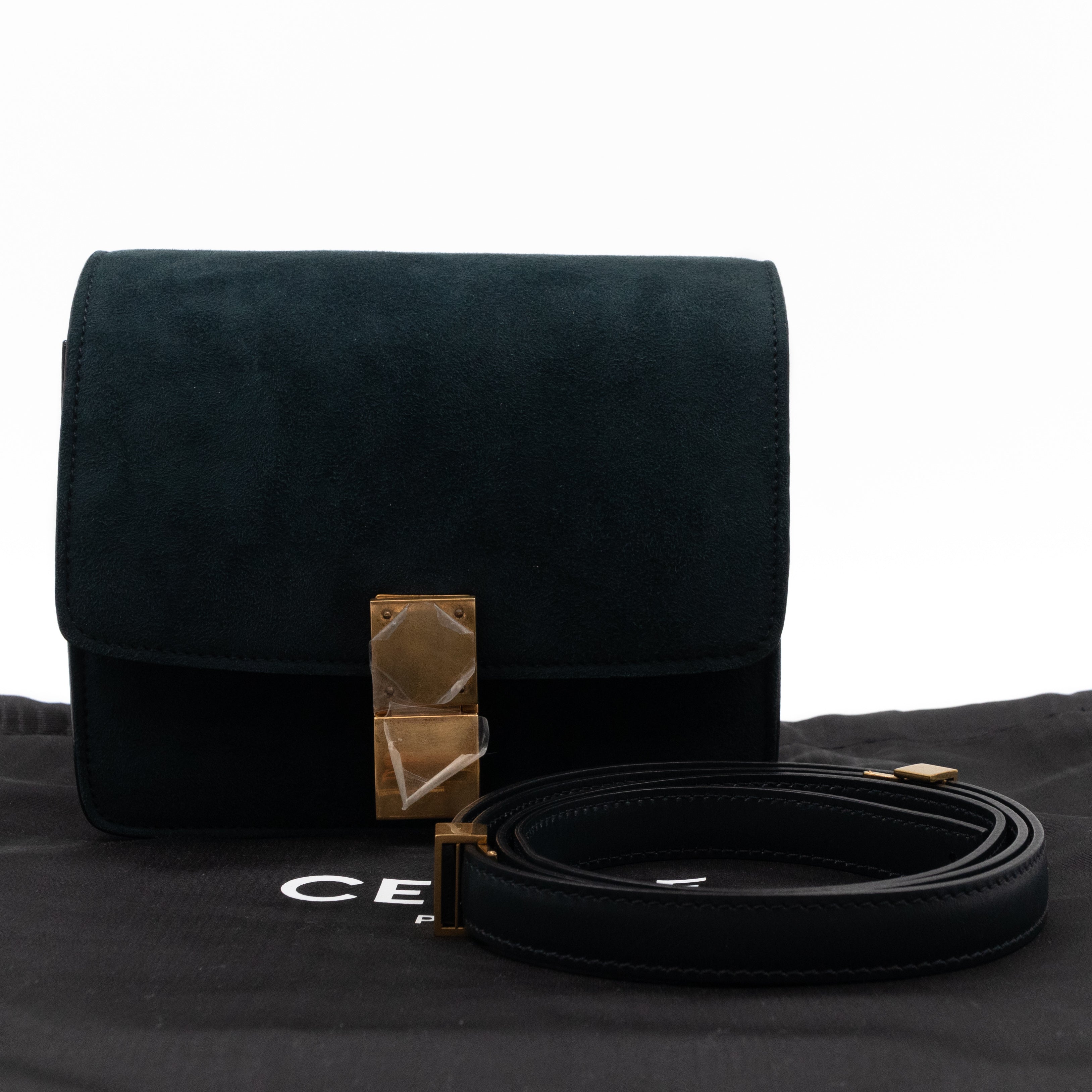 Classic Box Small Green Suede & Black Leather