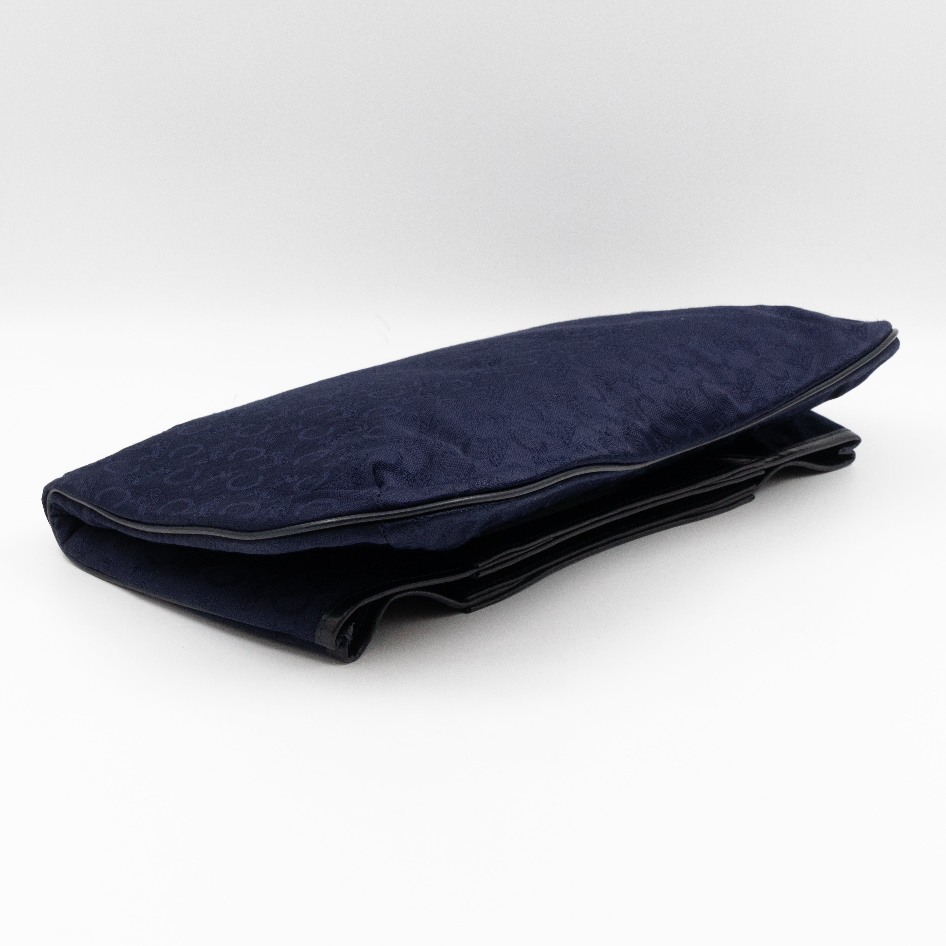 Vintage Noevir Fold over Large Tote Clutch Navy Canvas