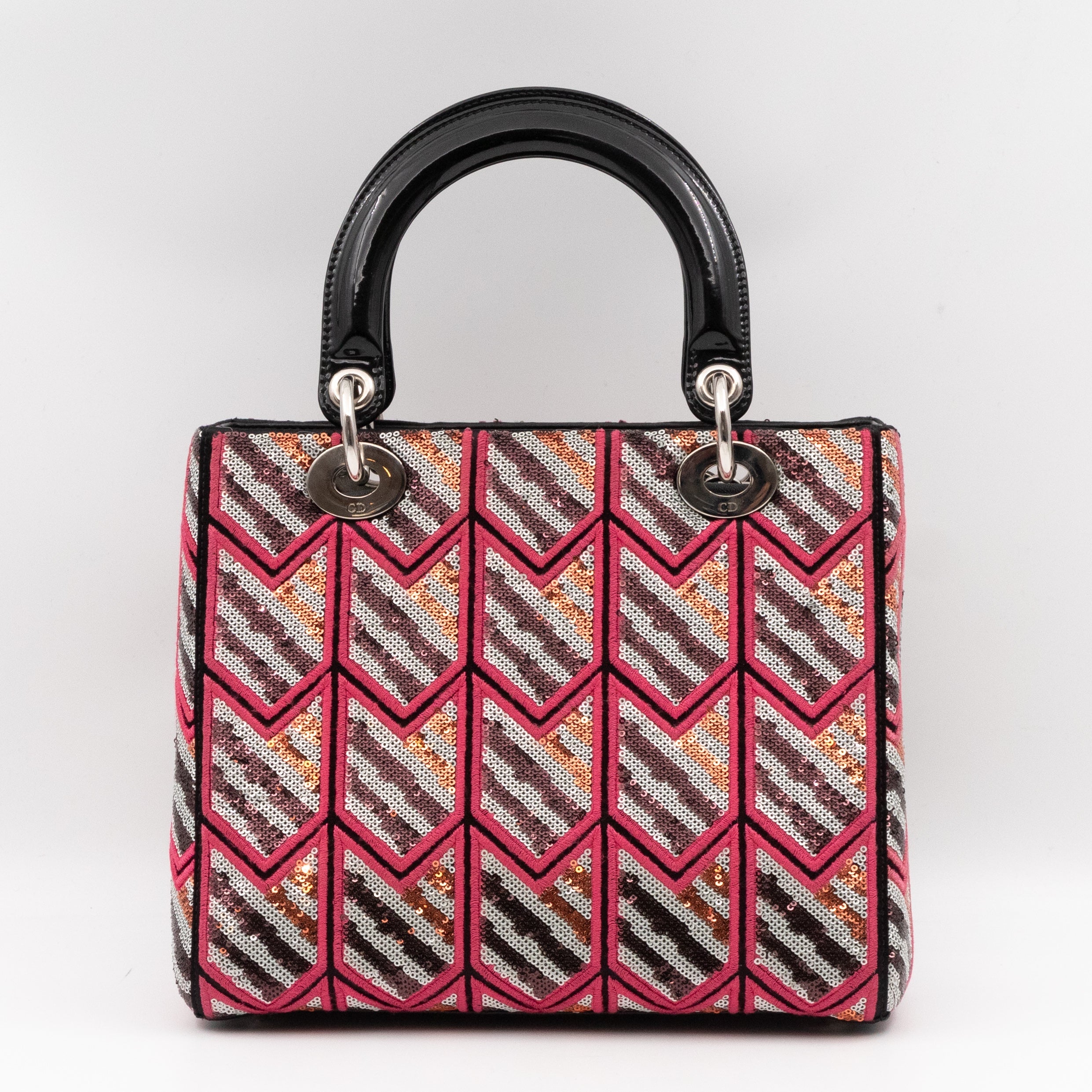 Lady Dior Medium Sequins Pink Black Patent Leather