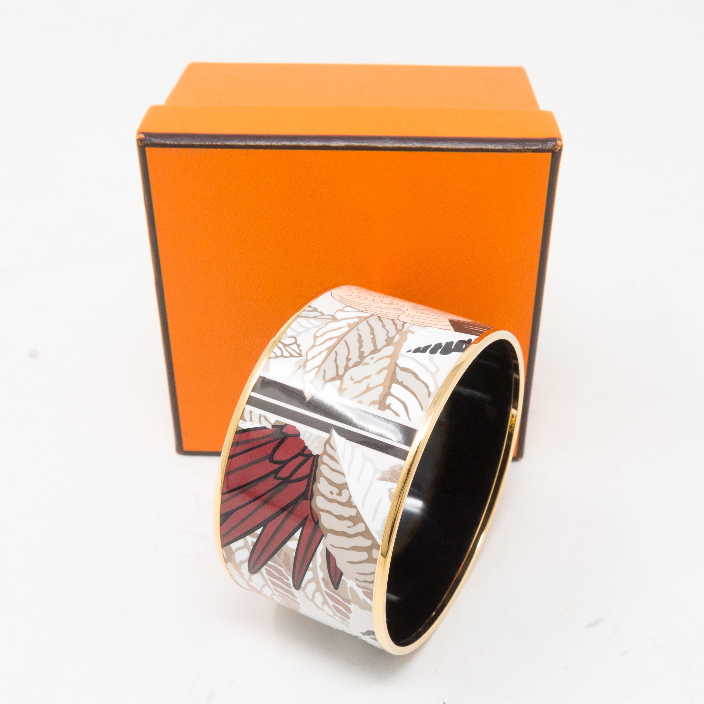 Palm Leaves Enamel Bangle Extra Wide