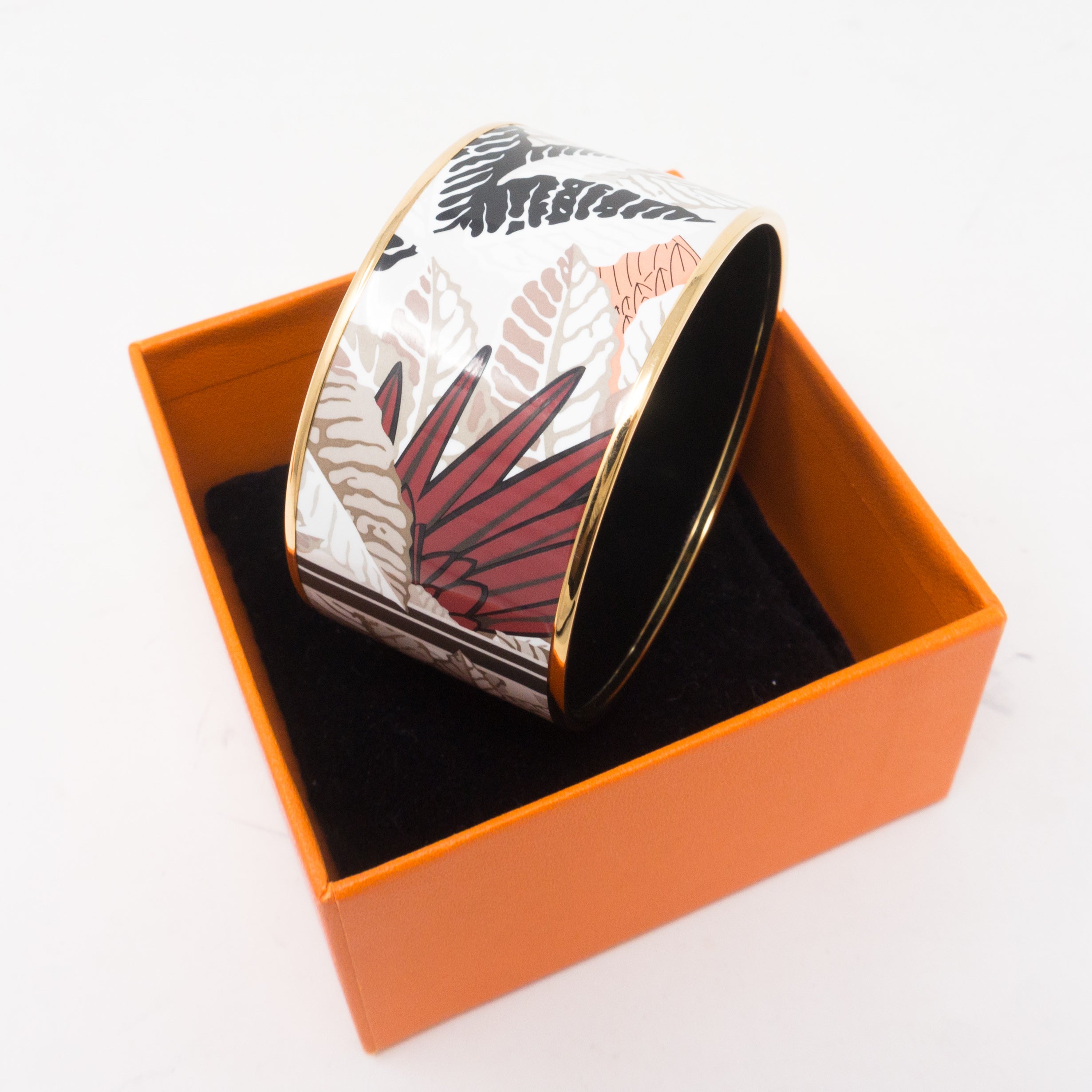 Palm Leaves Enamel Bangle Extra Wide
