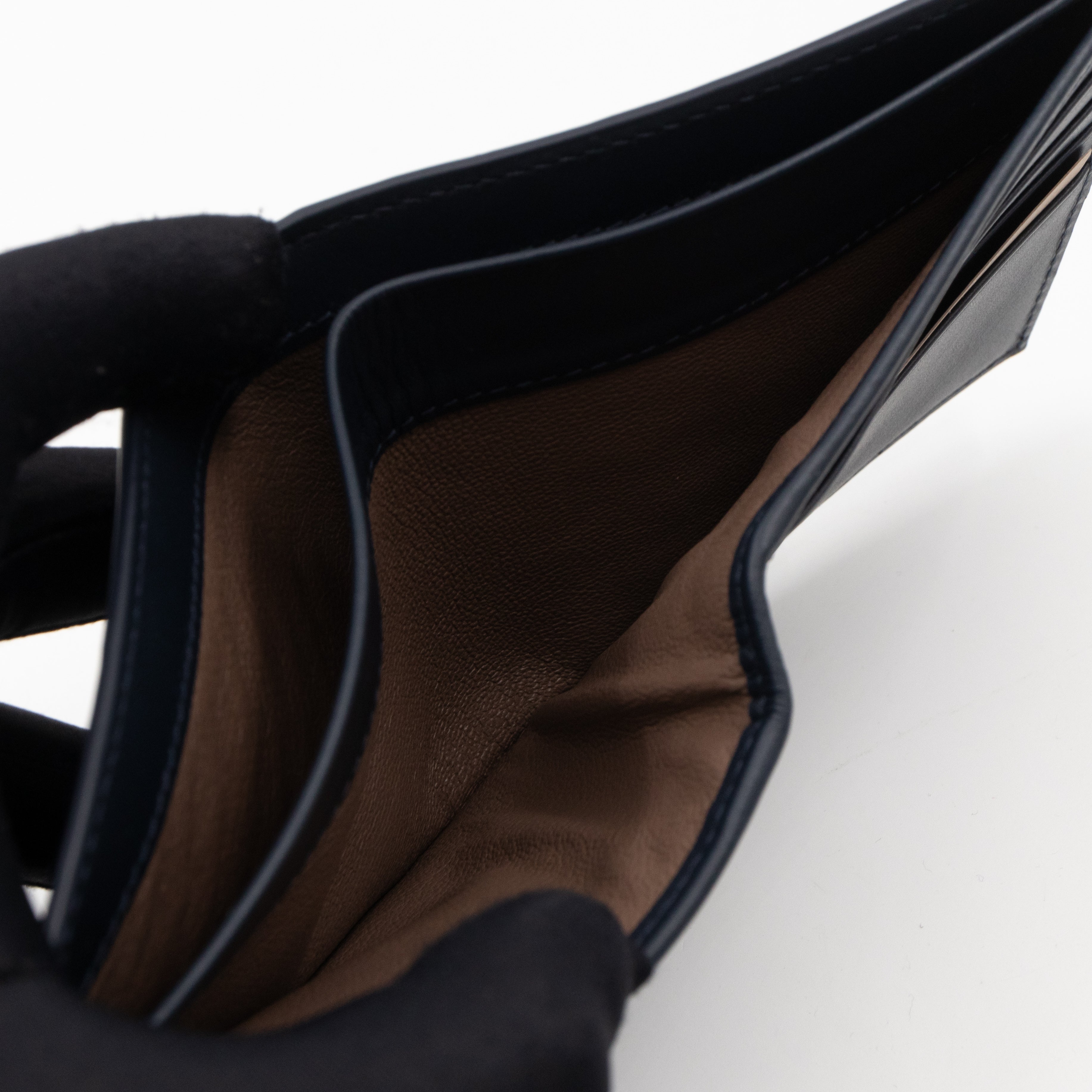 Classic Bifold Wallet Navy Blue Intrecciato Leather