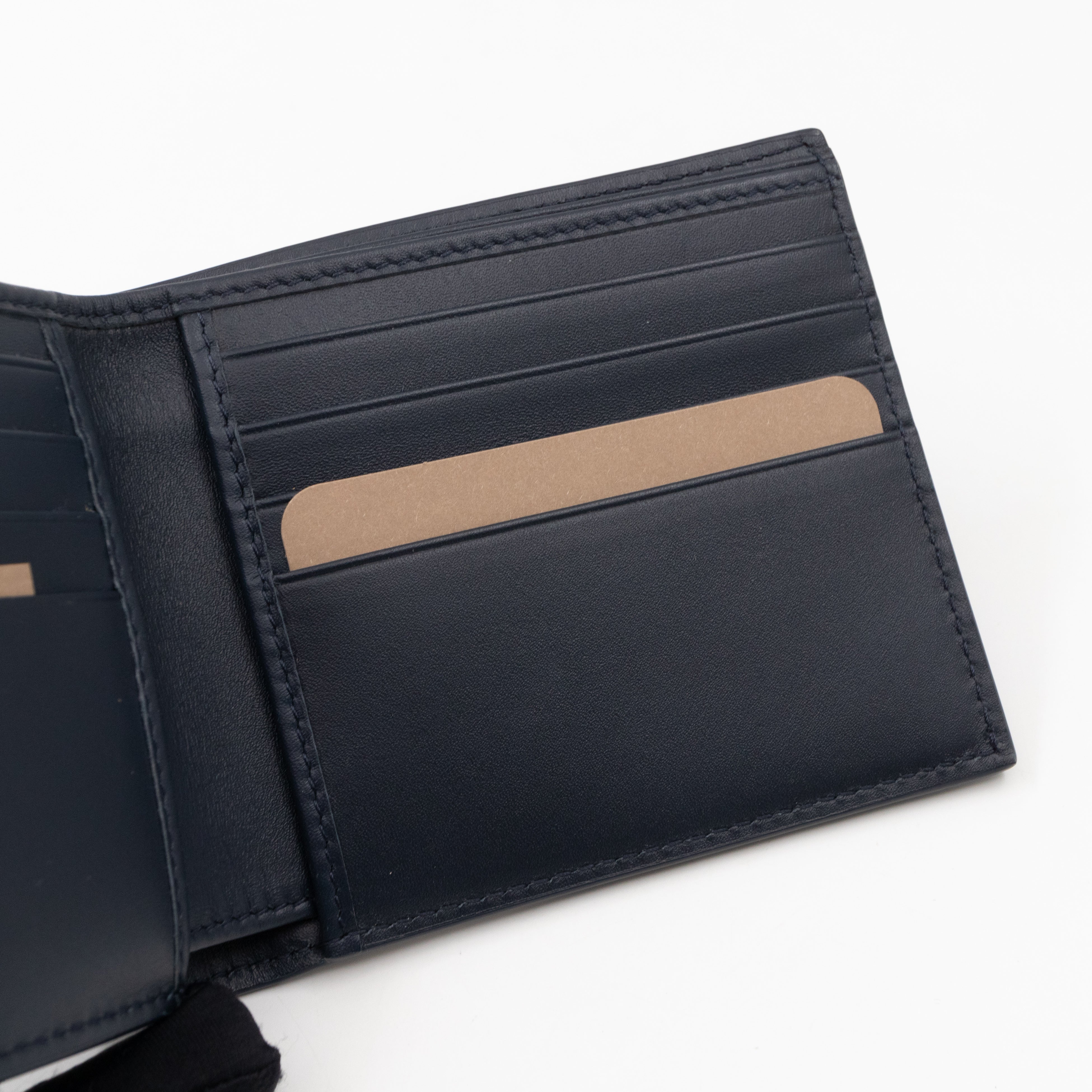 Classic Bifold Wallet Navy Blue Intrecciato Leather