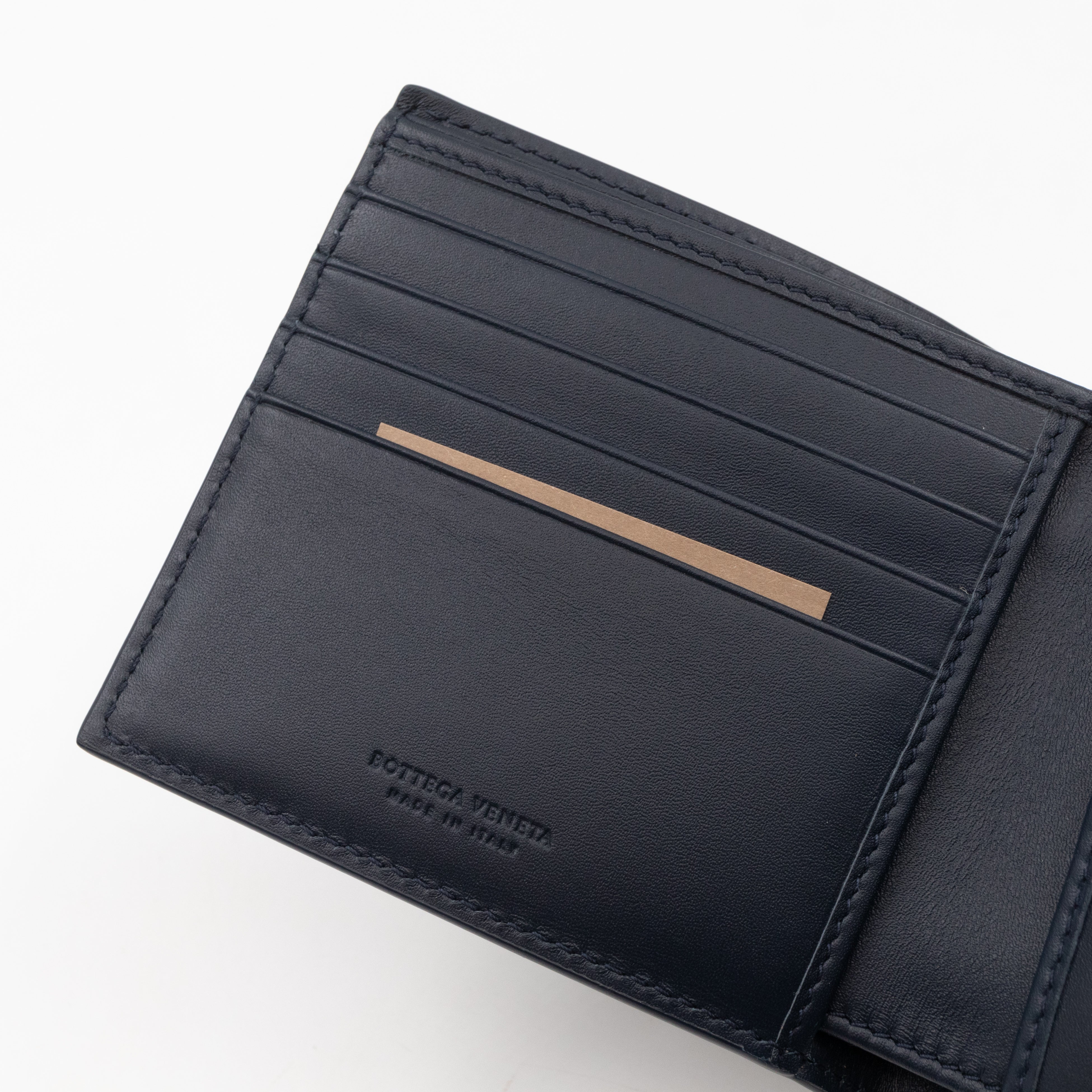 Classic Bifold Wallet Navy Blue Intrecciato Leather