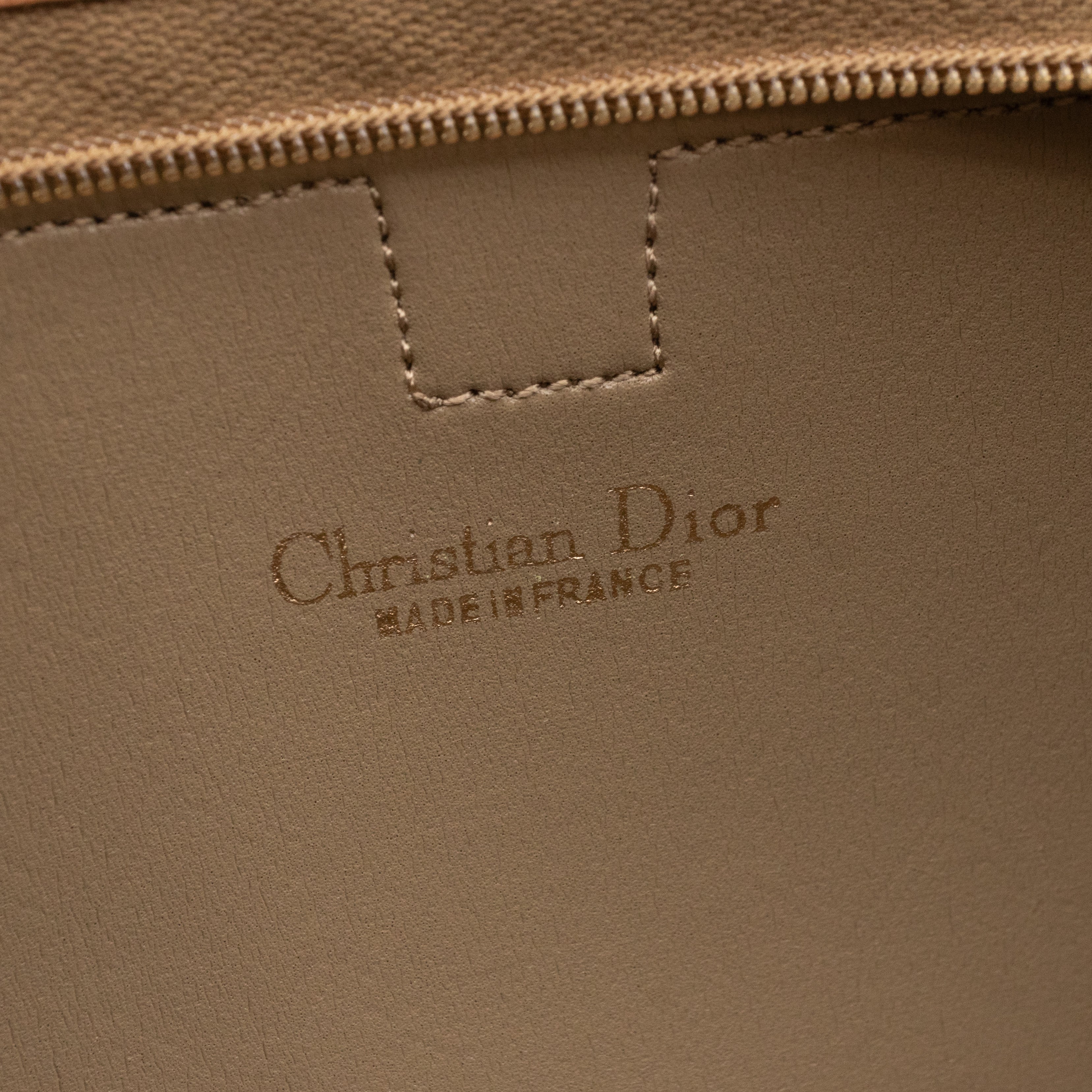 Vintage Small Cosmetic Case Honeycomb Canvas Tan Leather