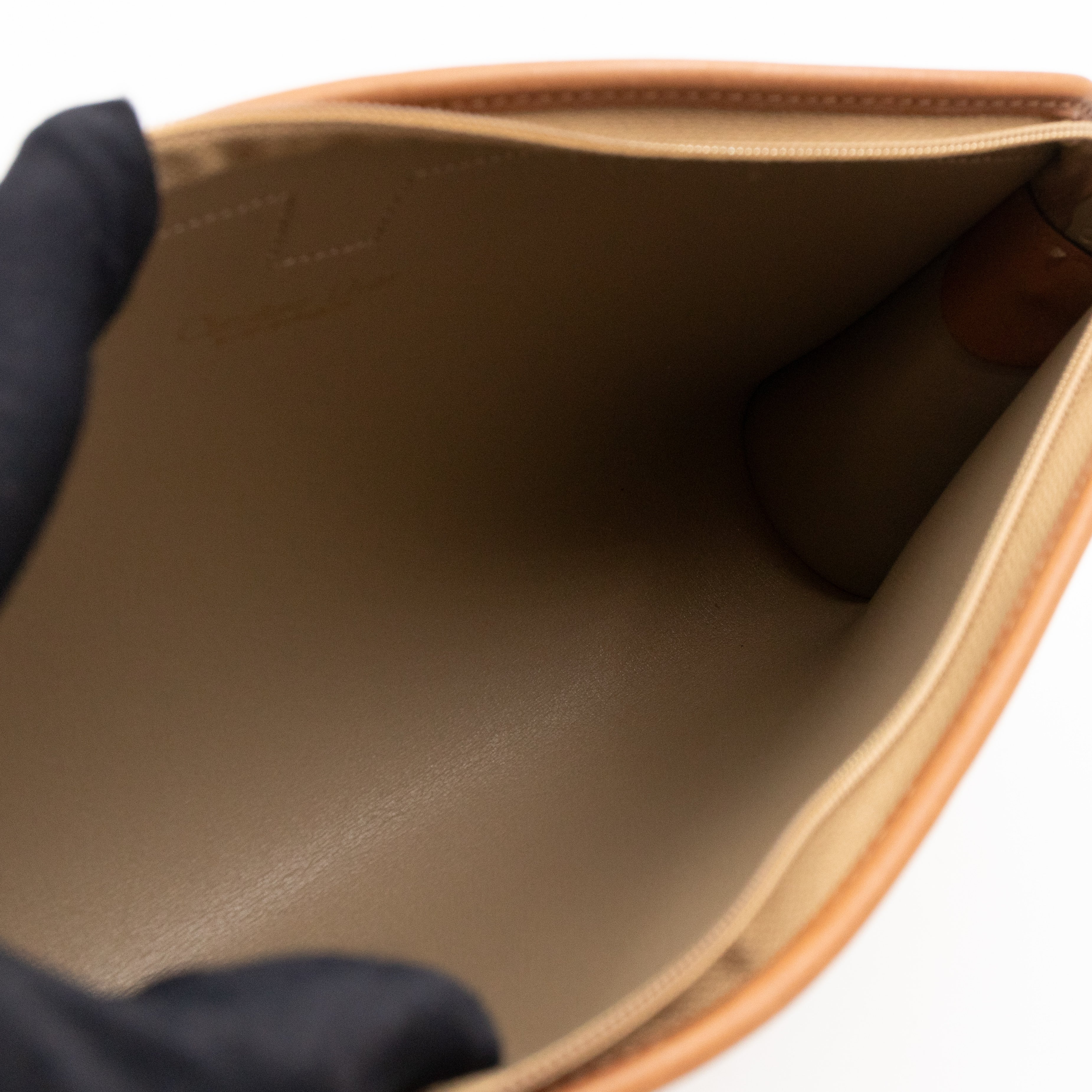 Vintage Small Cosmetic Case Honeycomb Canvas Tan Leather