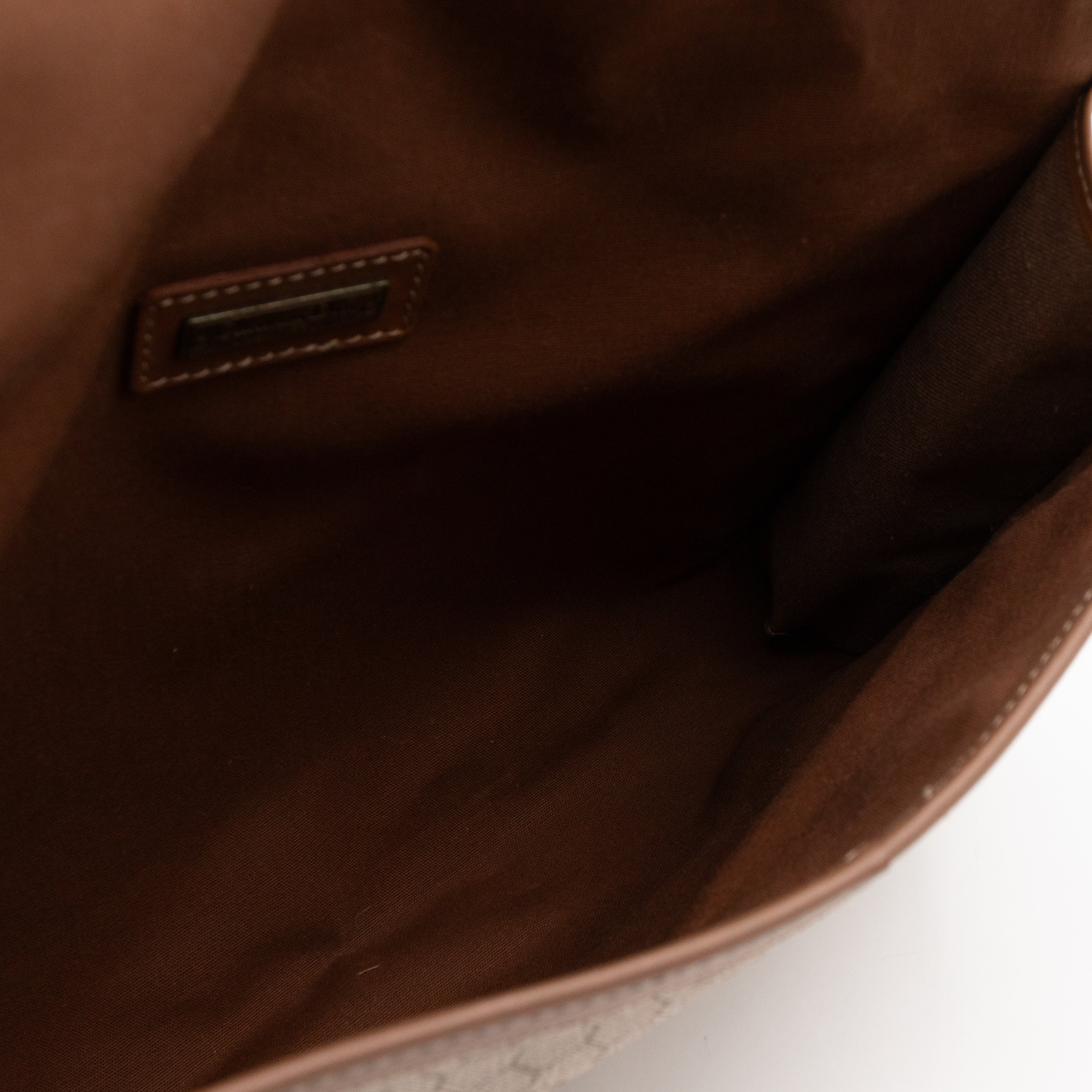 Vintage Large Flap Clutch Honeycomb PVC Canvas Tan Leather