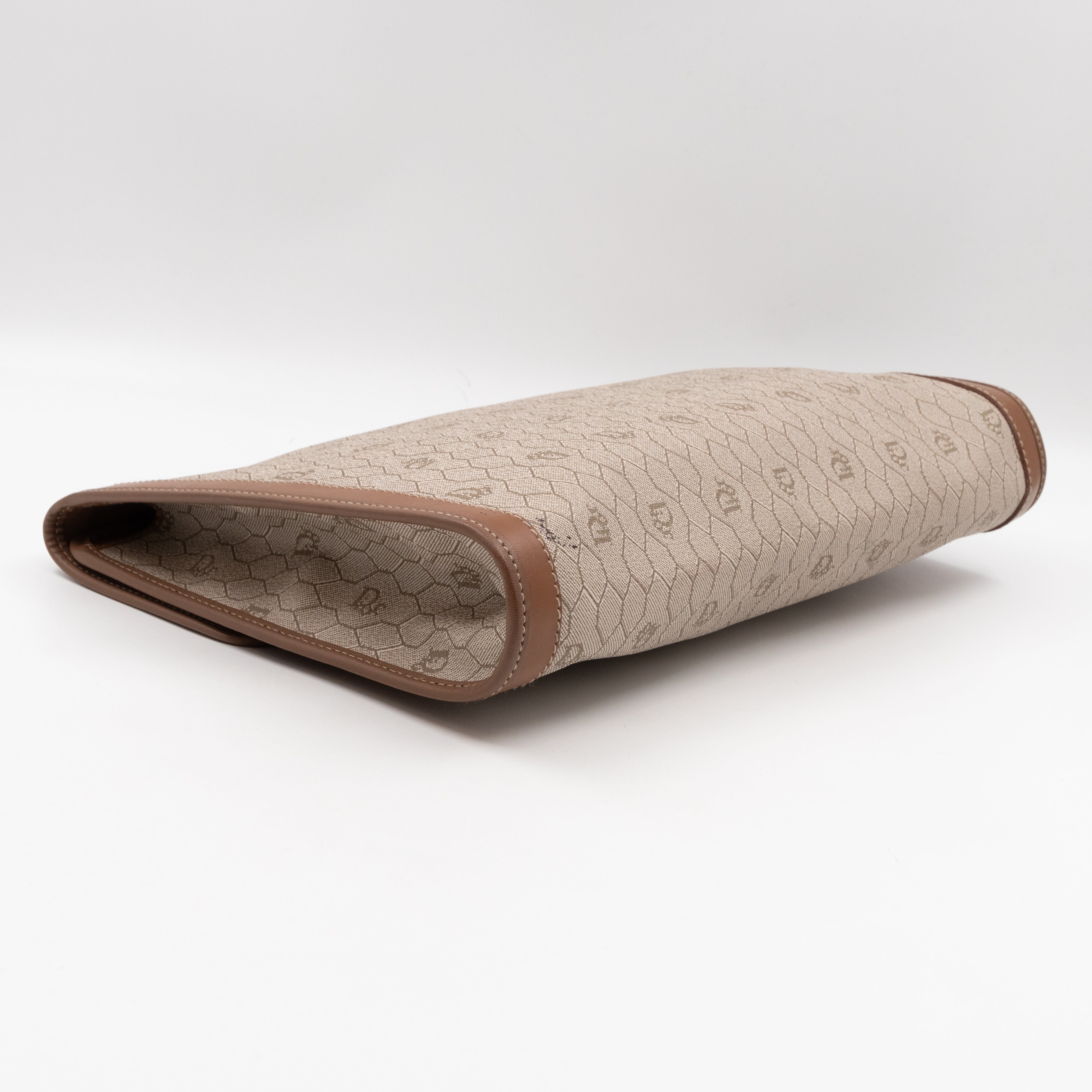 Vintage Large Flap Clutch Honeycomb PVC Canvas Tan Leather