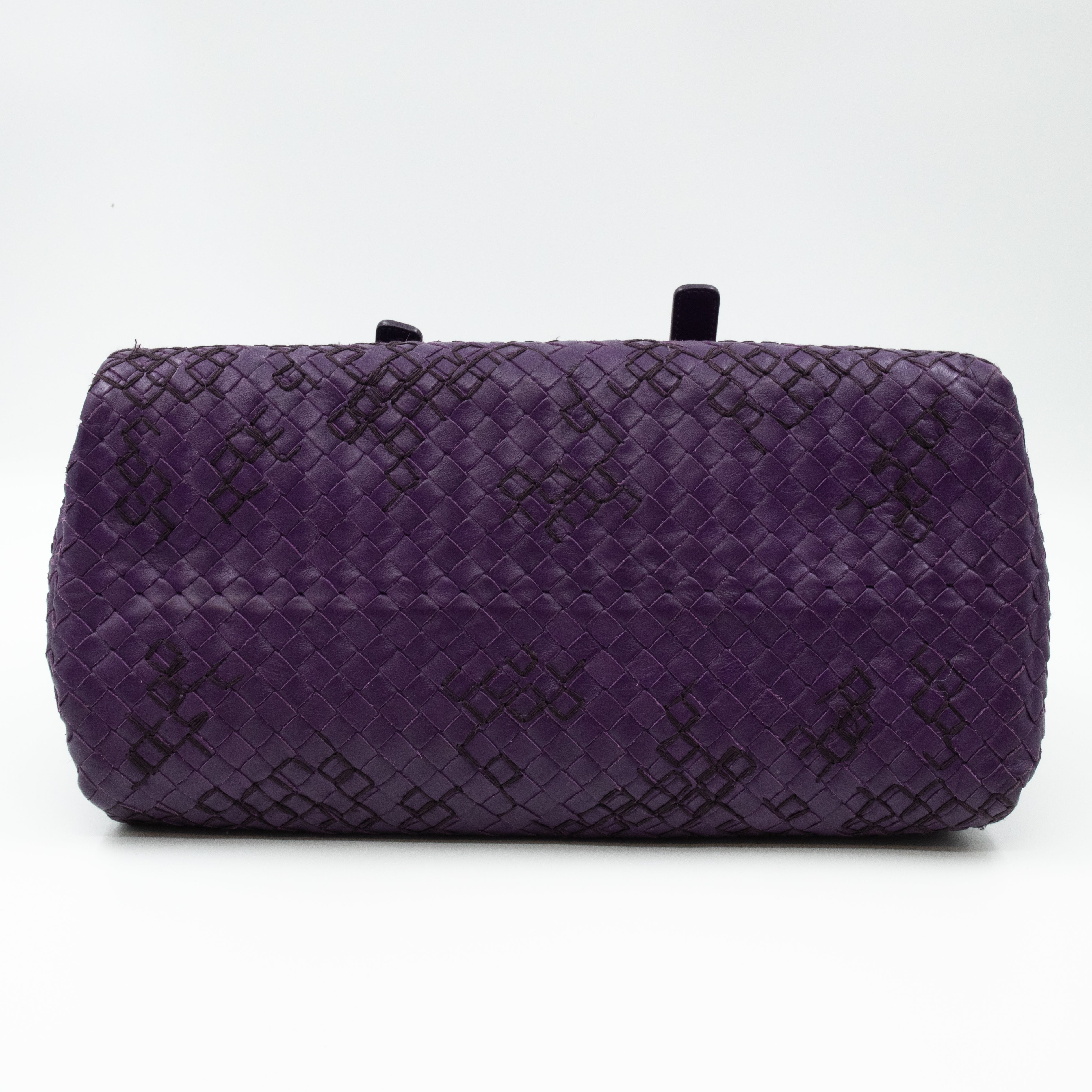 Intrecciato Boston Bag Purple Stitched Leather