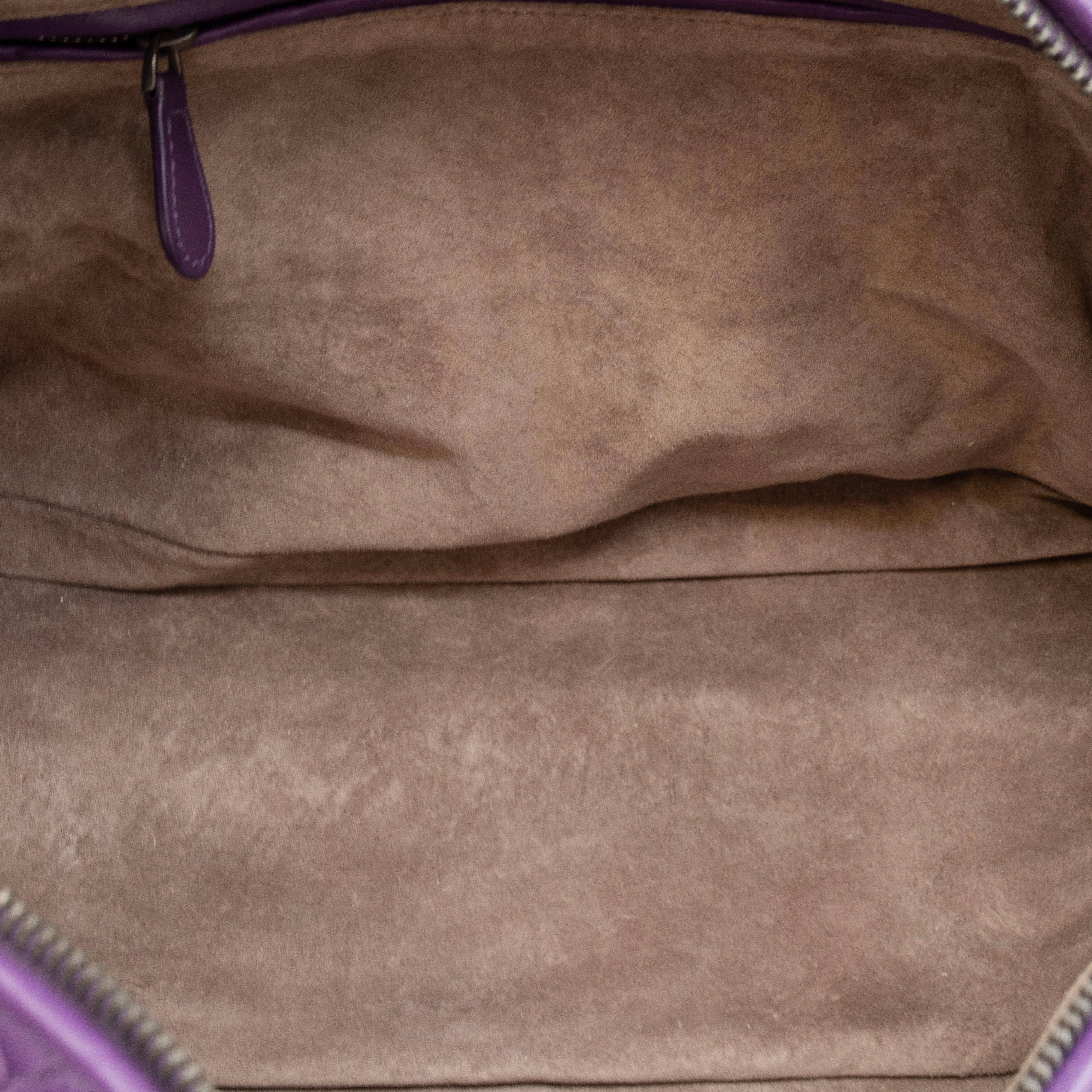 Intrecciato Boston Bag Purple Stitched Leather