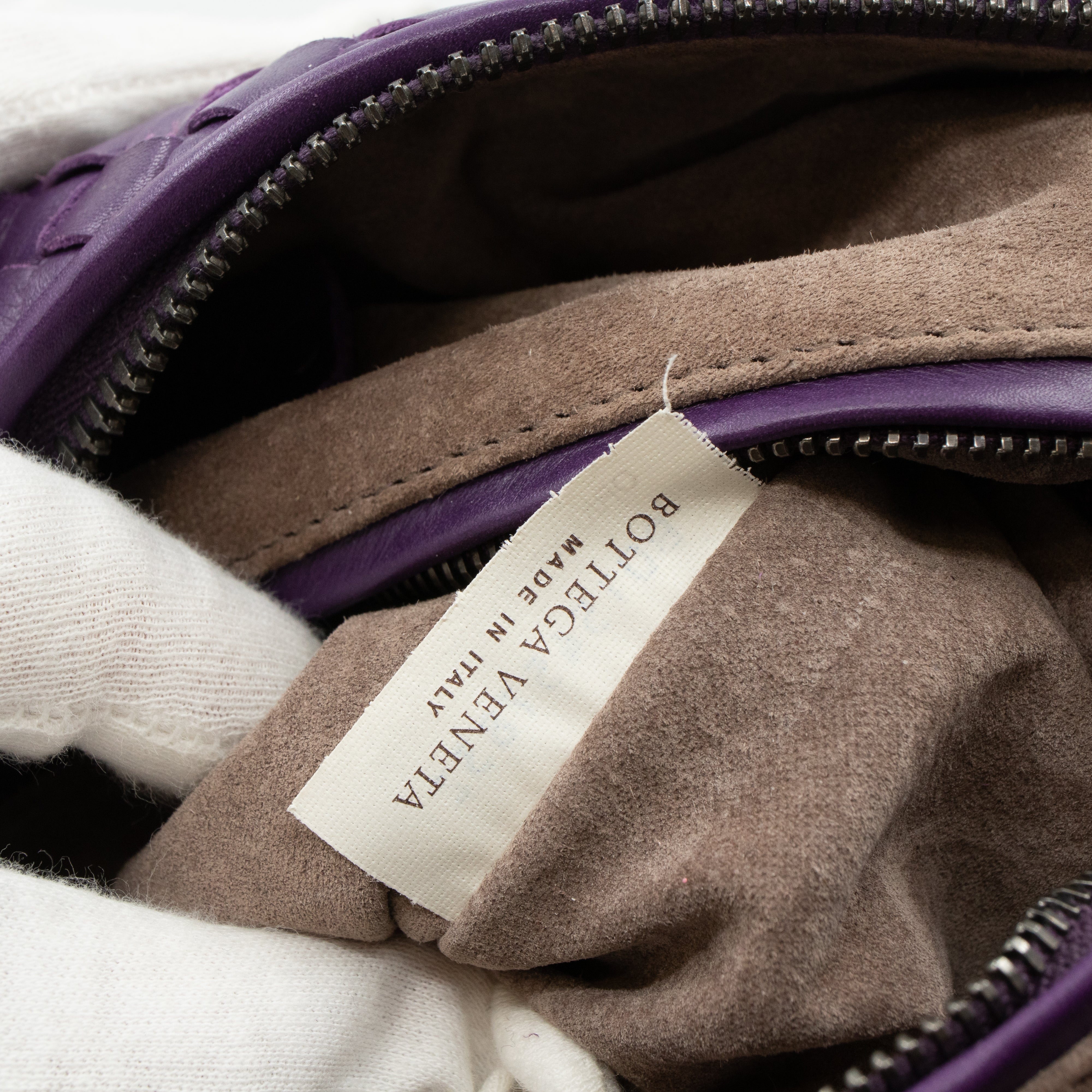 Intrecciato Boston Bag Purple Stitched Leather