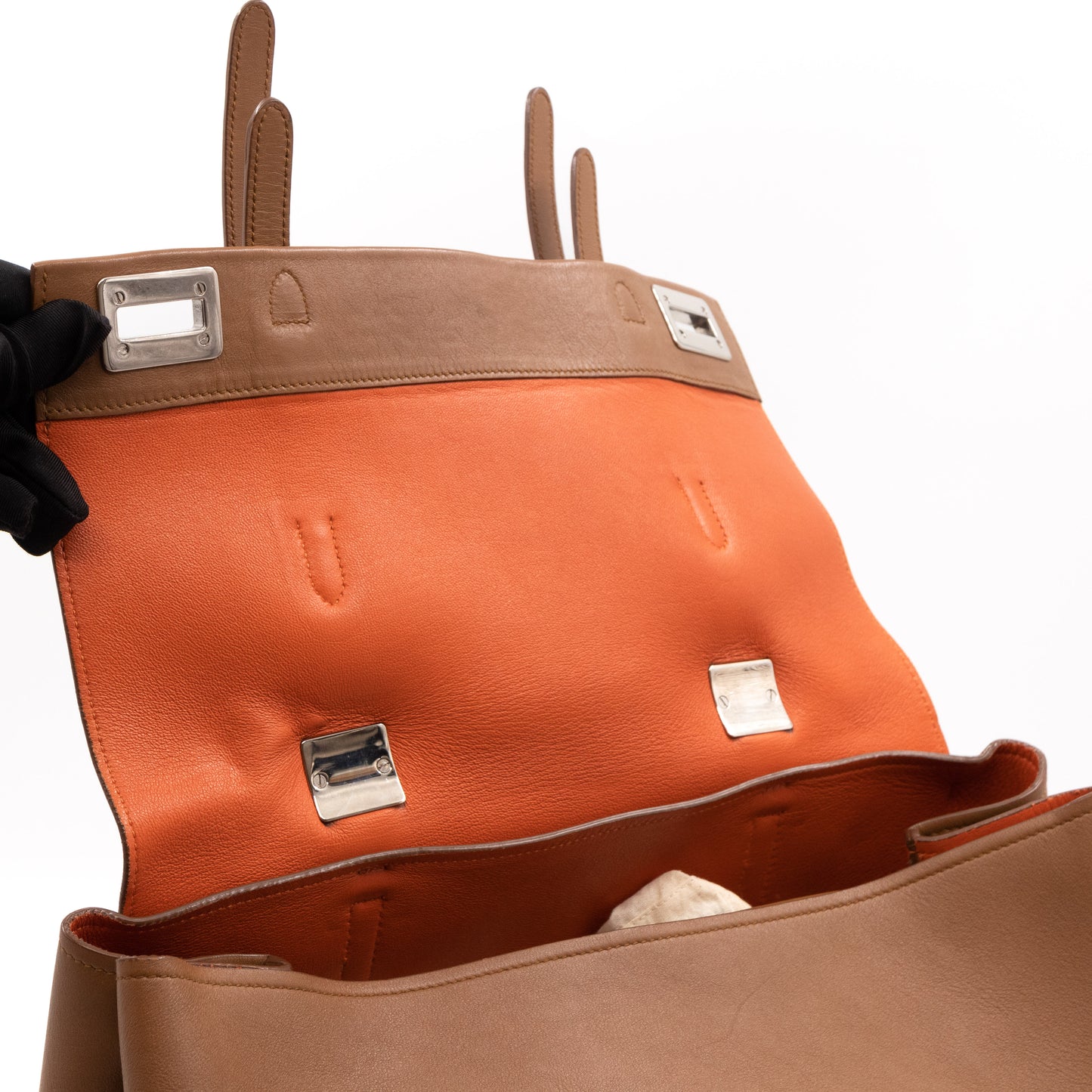 Flap Tote Bag Brown Vitello Leather