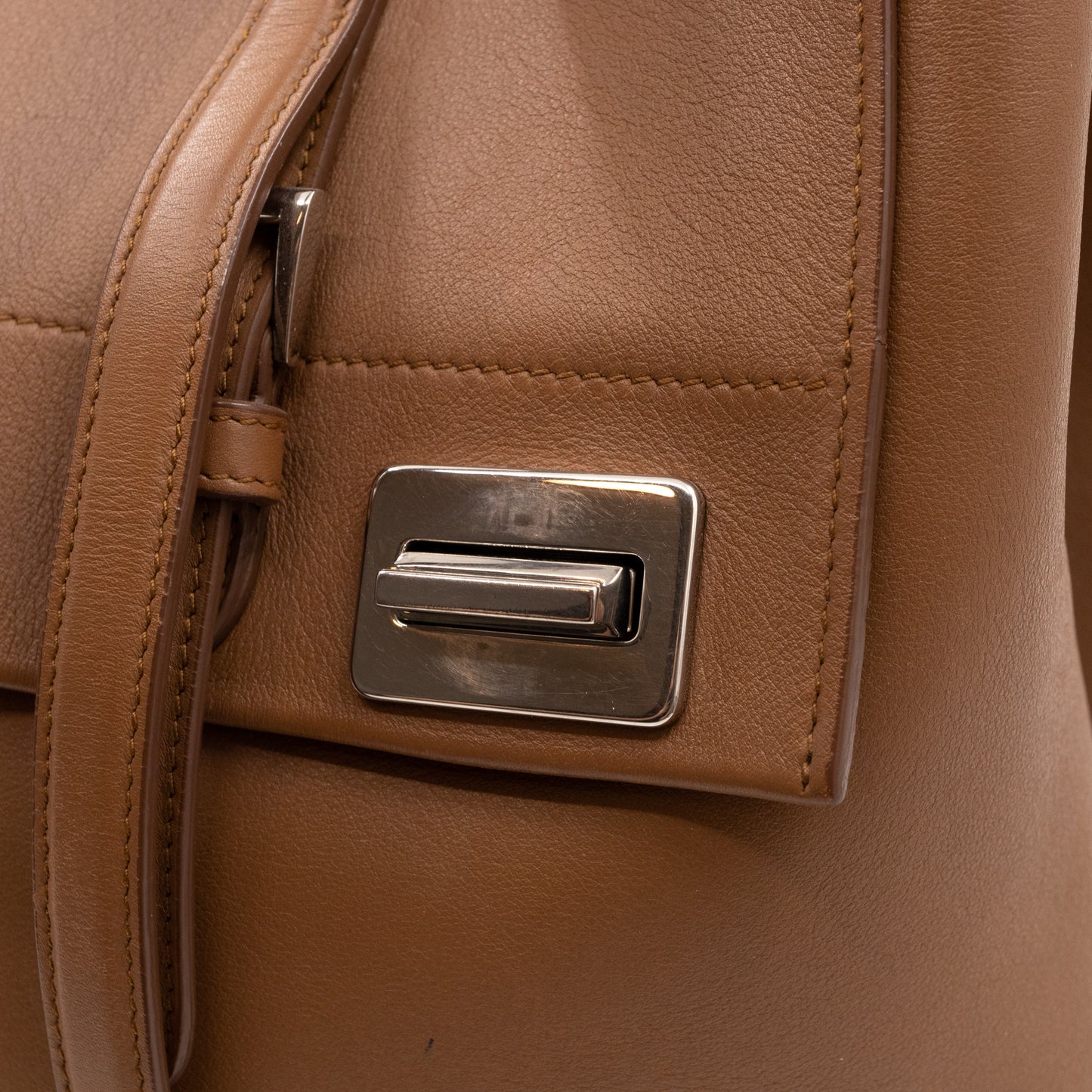 Flap Tote Bag Brown Vitello Leather