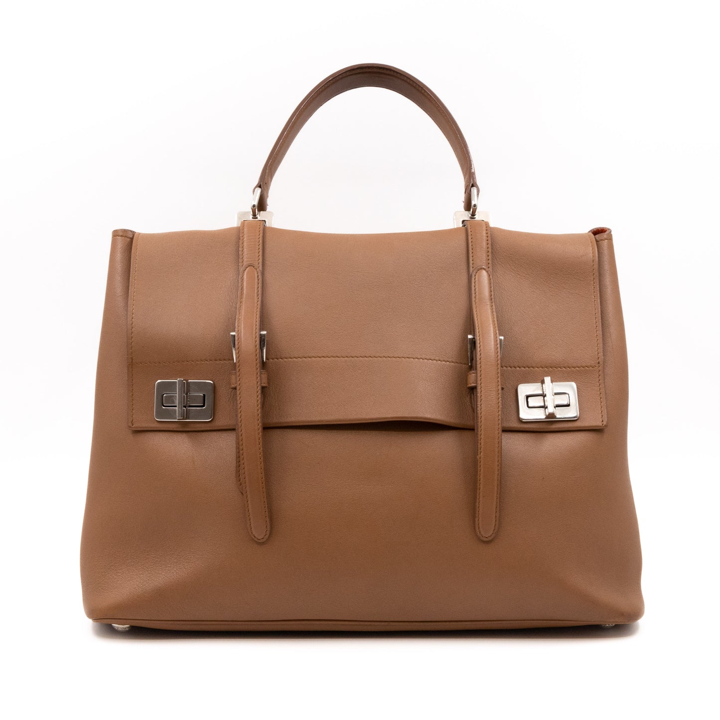 Flap Tote Bag Brown Vitello Leather