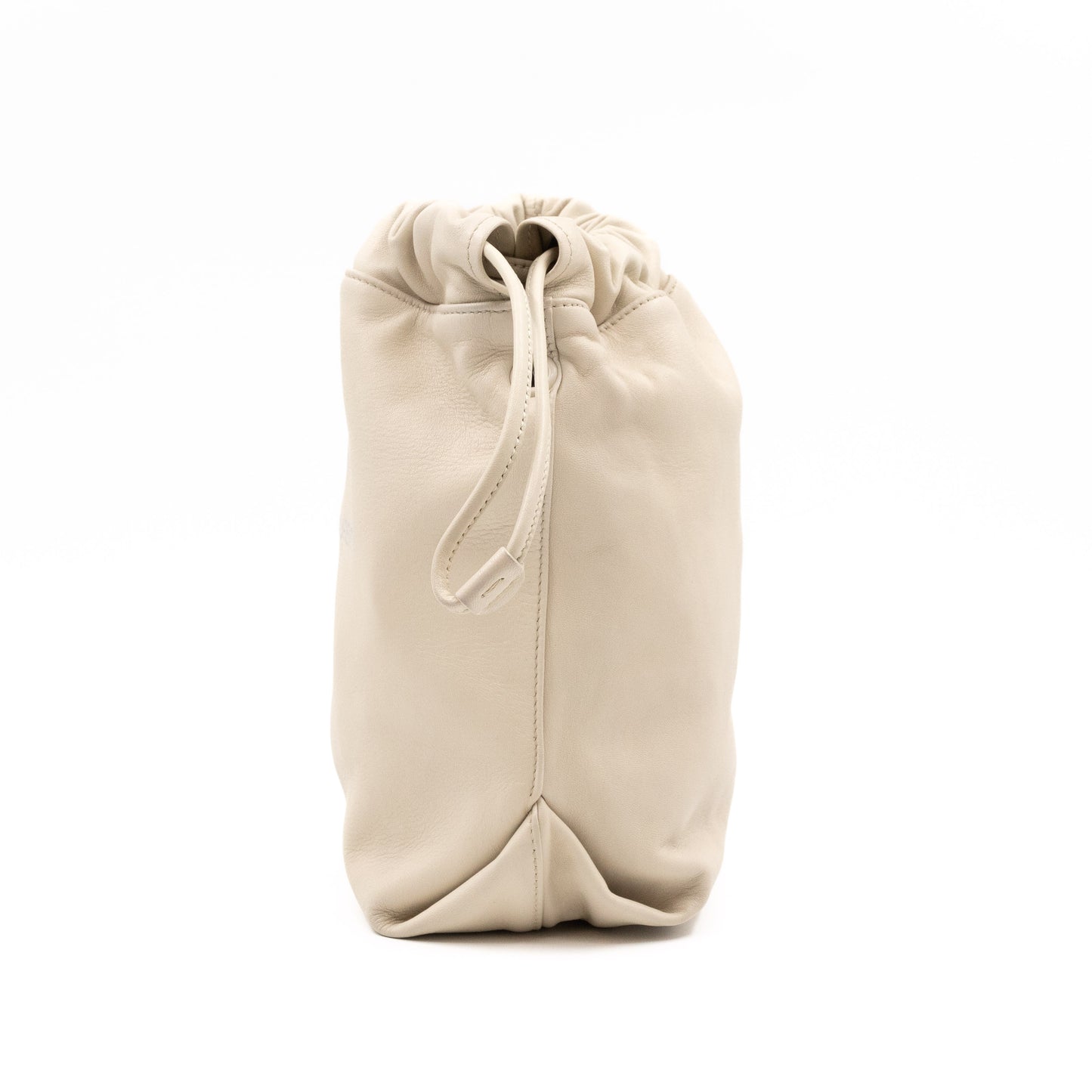 Small Teddy Drawstring Bucket Bag White Leather