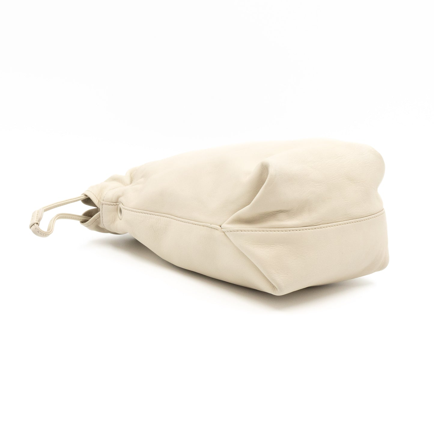 Small Teddy Drawstring Bucket Bag White Leather