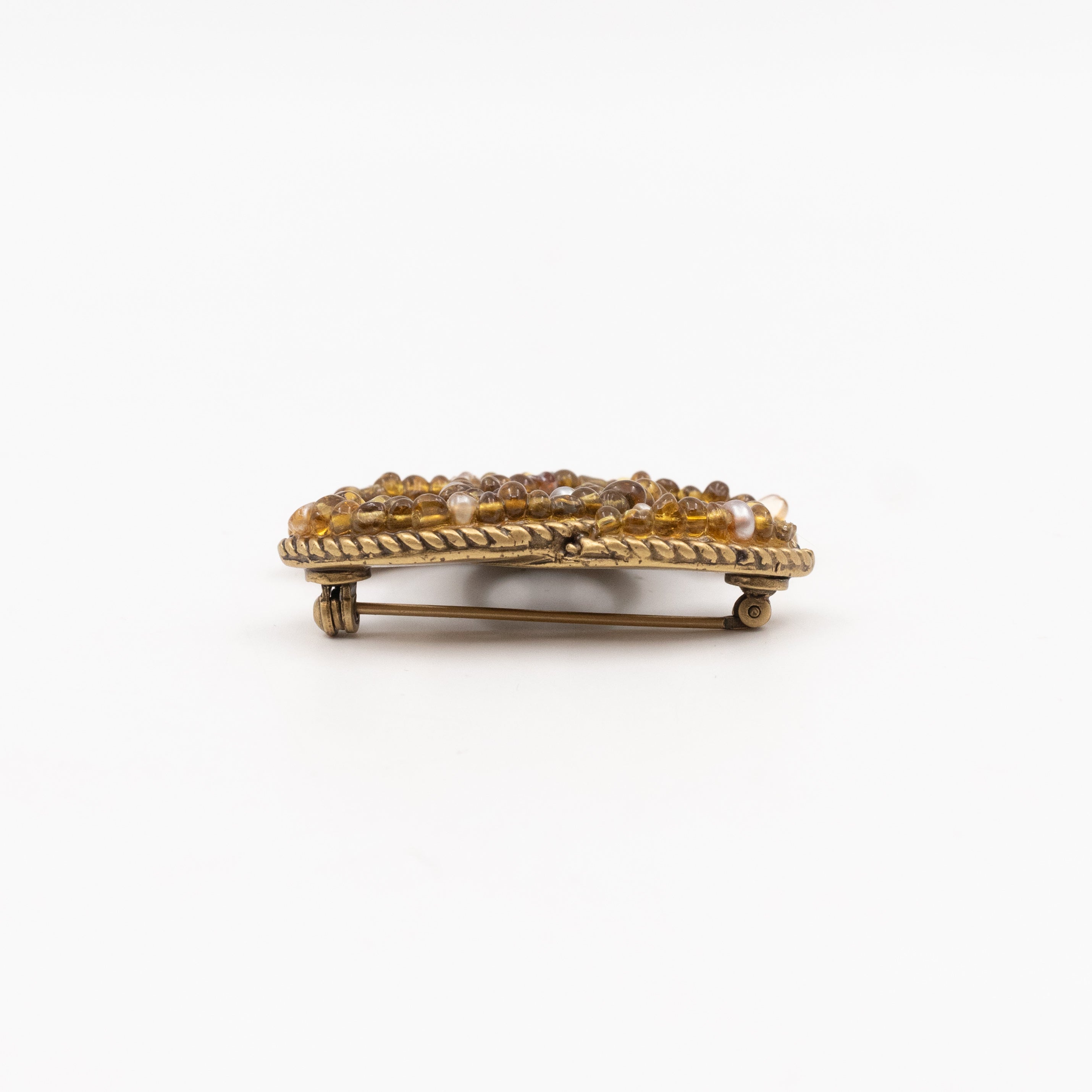 Vintage CC Beads Brooch Aged Gold