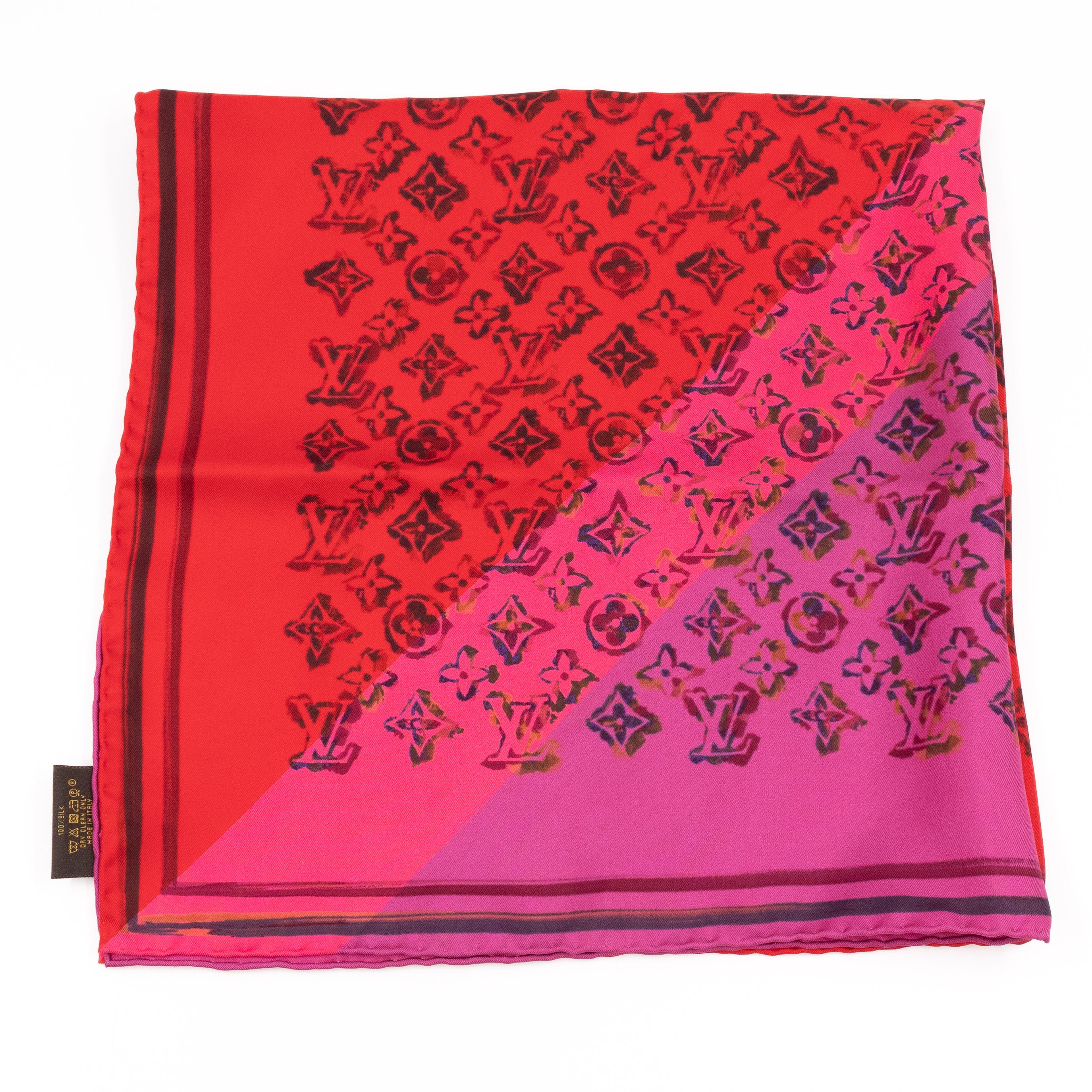 Silk Square Scarf Red Rainbow Monogram Giant