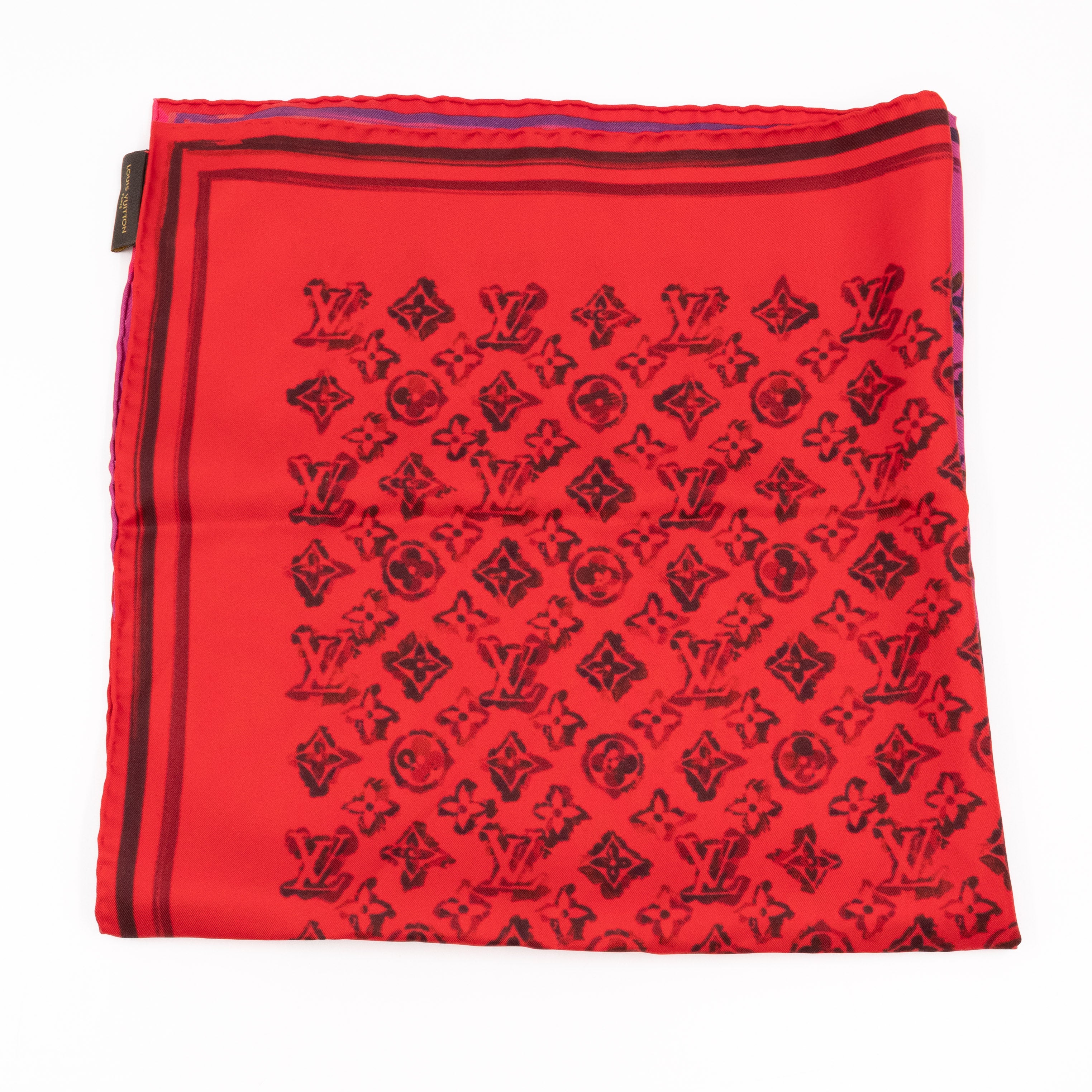 Silk Square Scarf Red Rainbow Monogram Giant