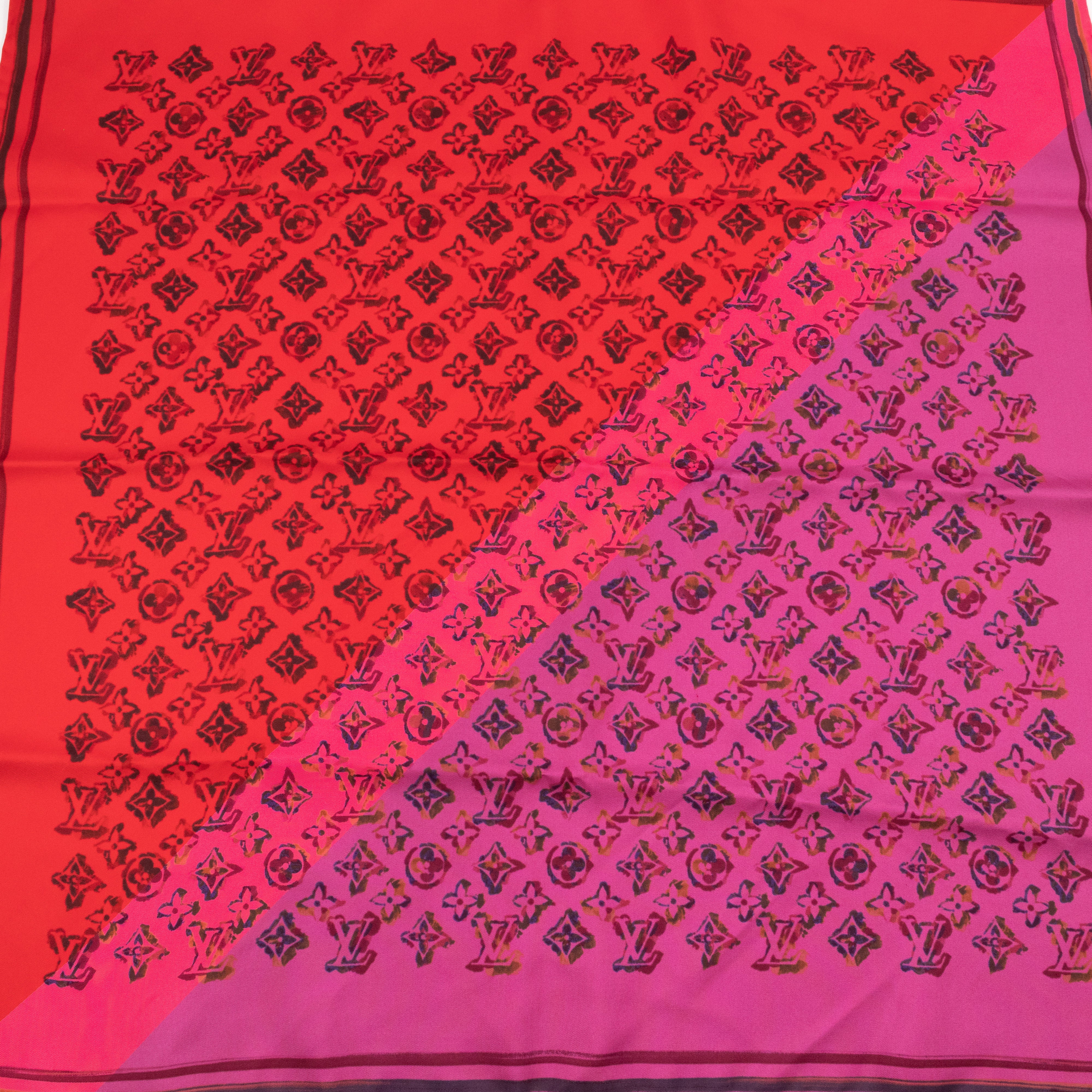 Silk Square Scarf Red Rainbow Monogram Giant