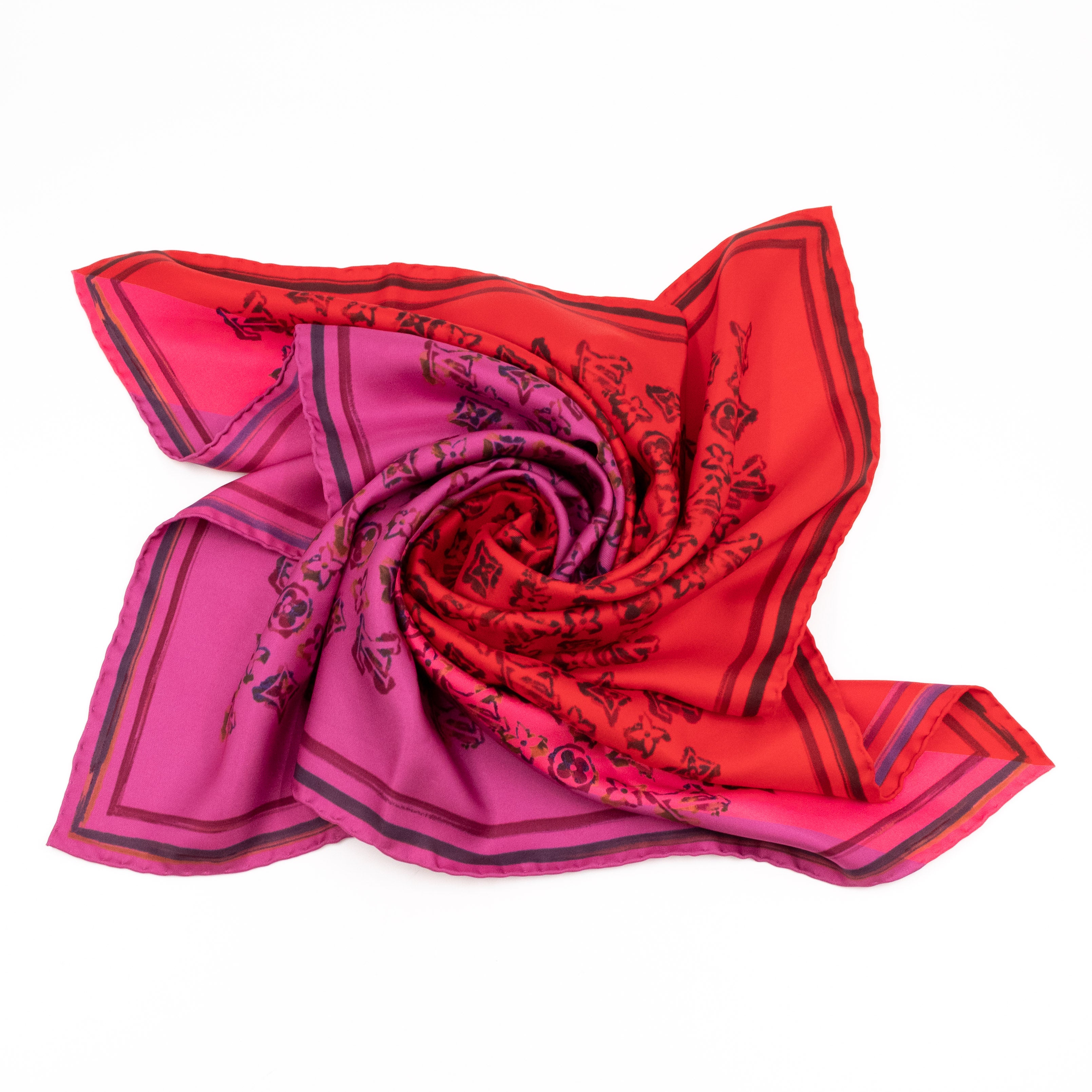 Silk Square Scarf Red Rainbow Monogram Giant
