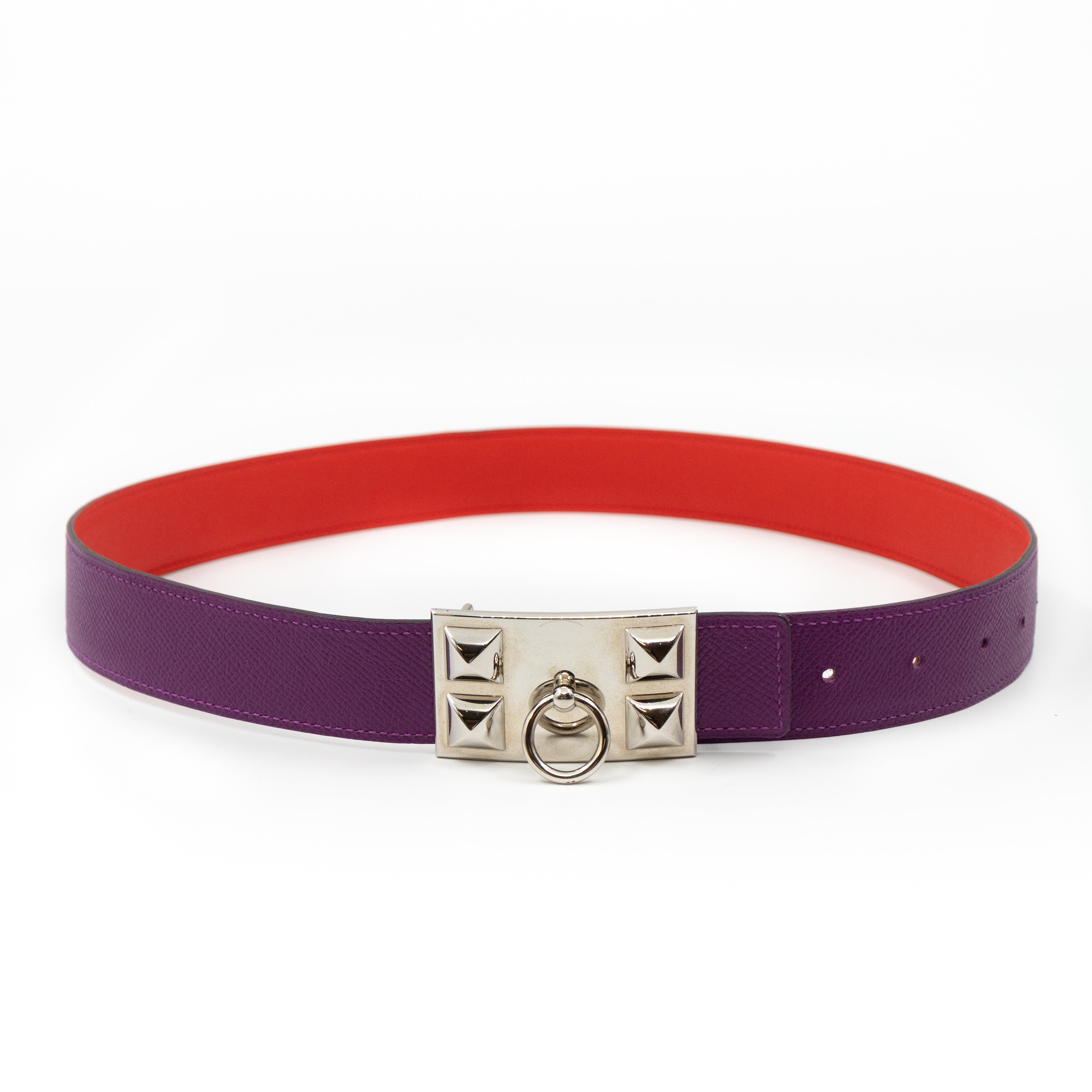 Collier de Chien Buckle & Reversible Red and Purple Leather Belt 75 cm