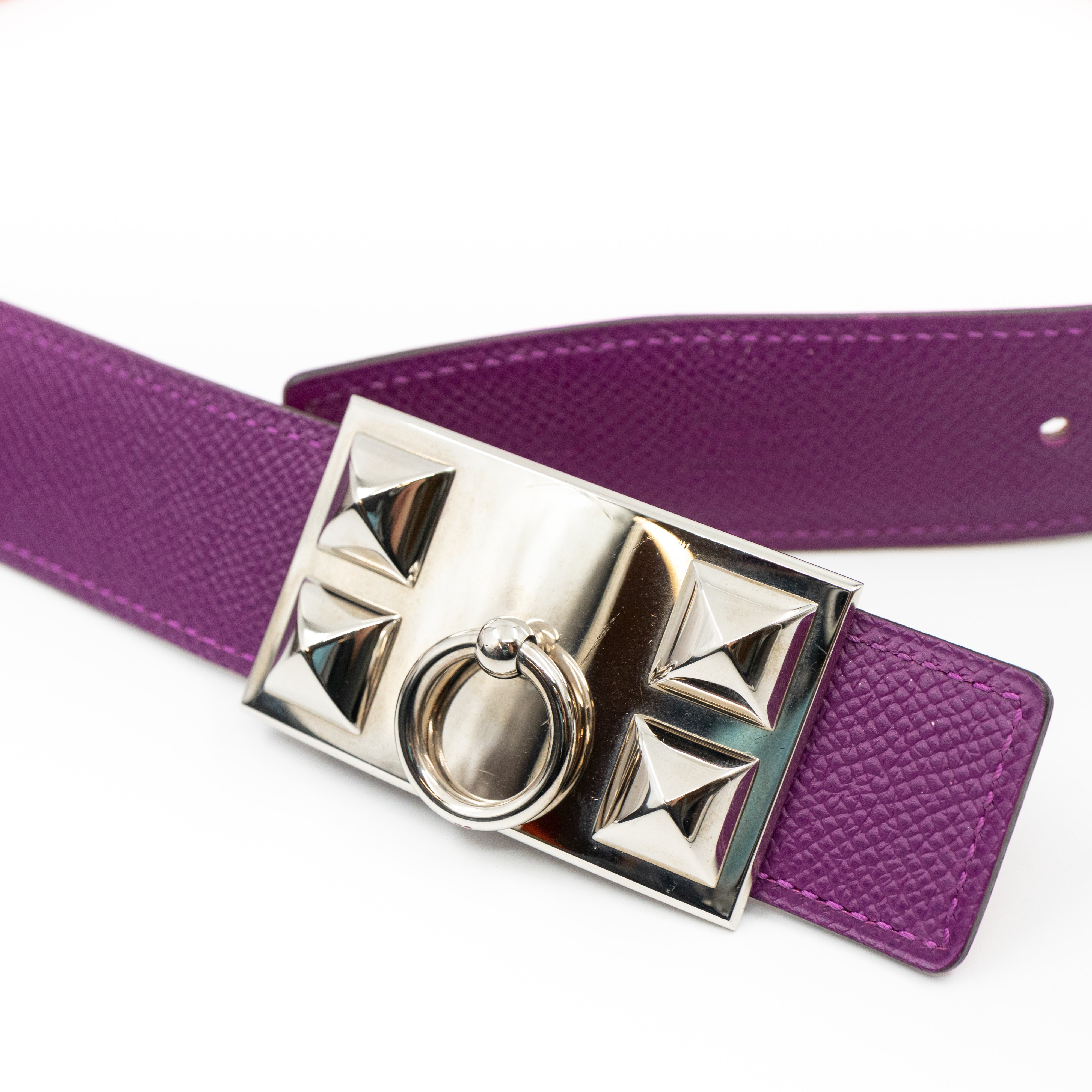 Collier de Chien Buckle & Reversible Red and Purple Leather Belt 75 cm