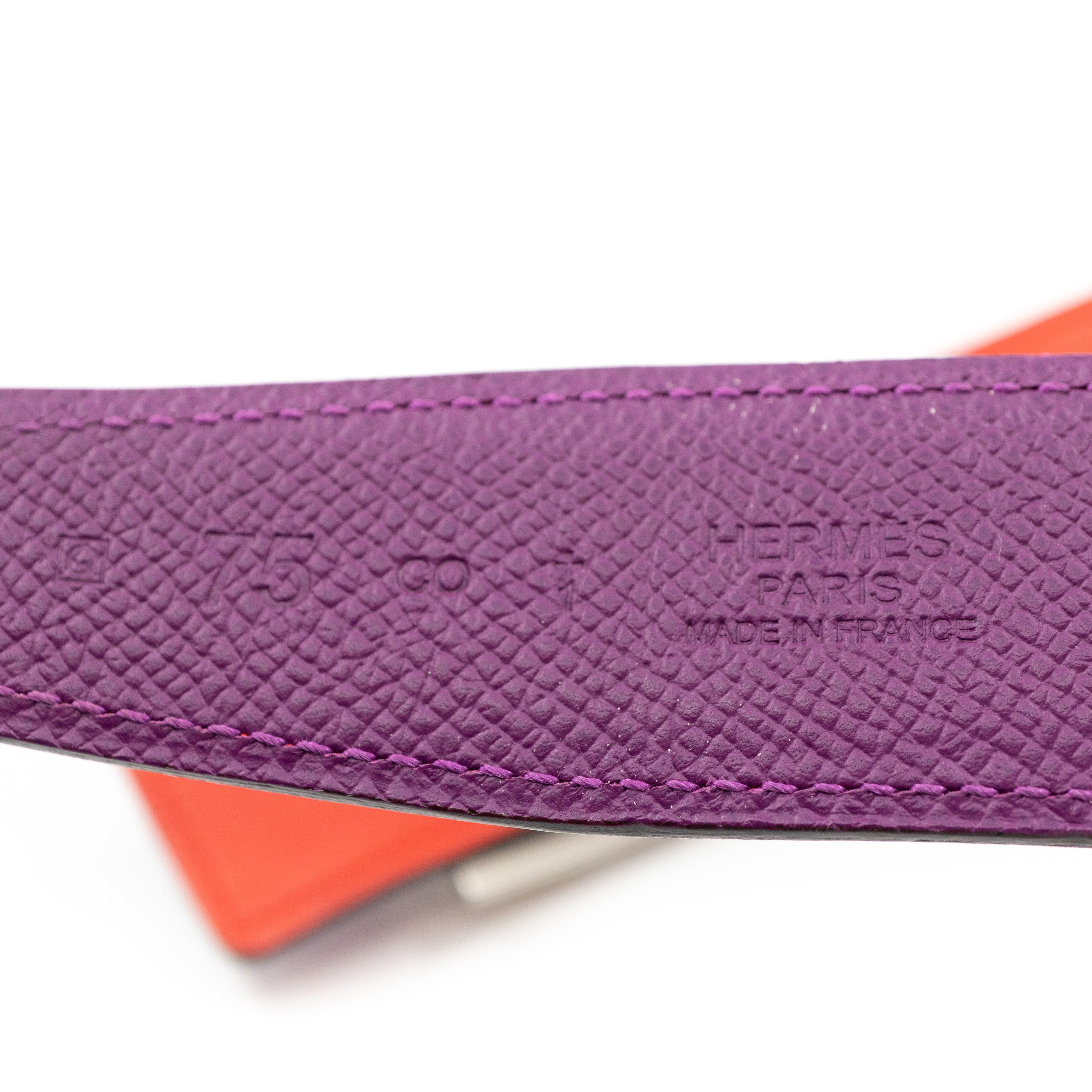 Collier de Chien Buckle & Reversible Red and Purple Leather Belt 75 cm