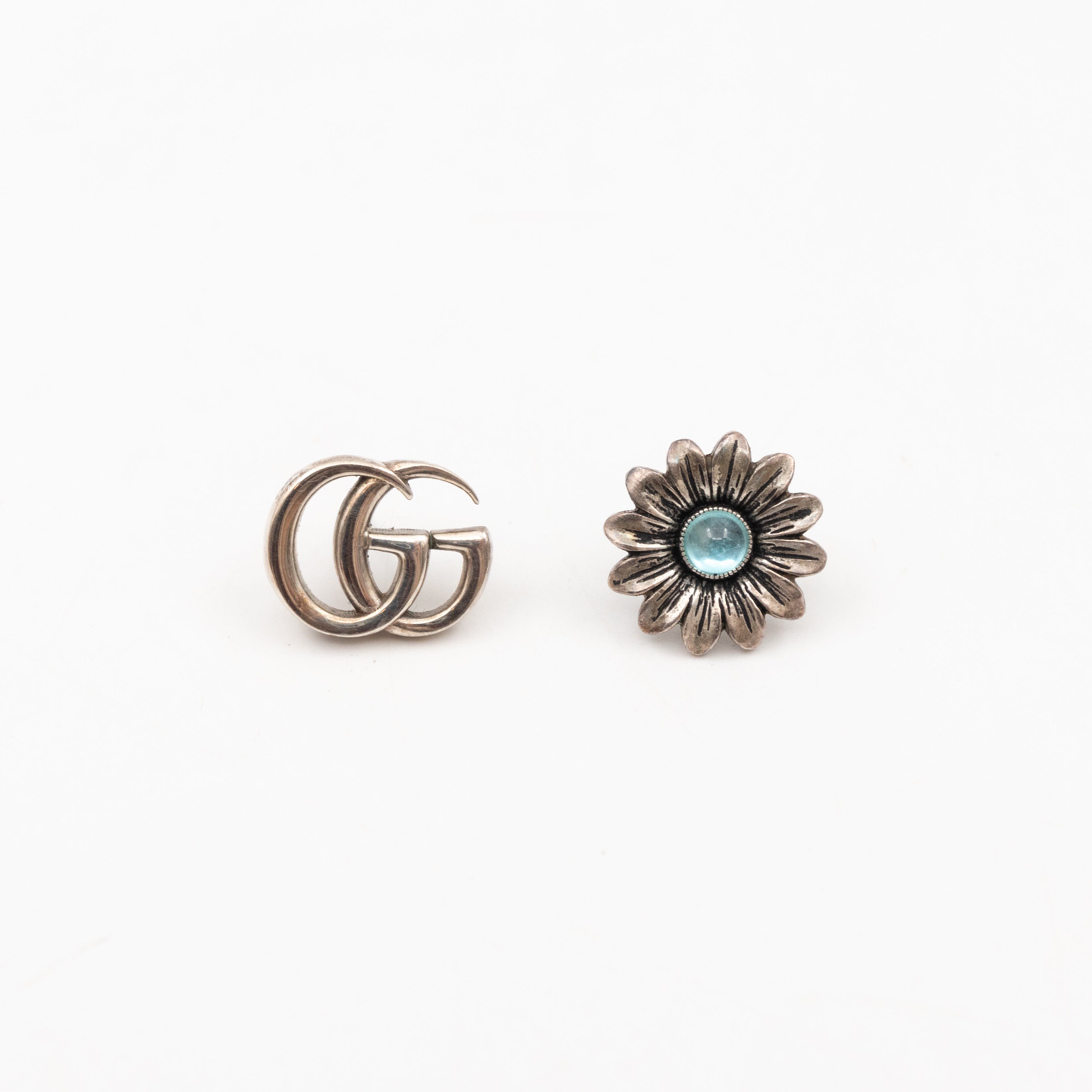 Double G Flower Stud Earrings 925 Silver