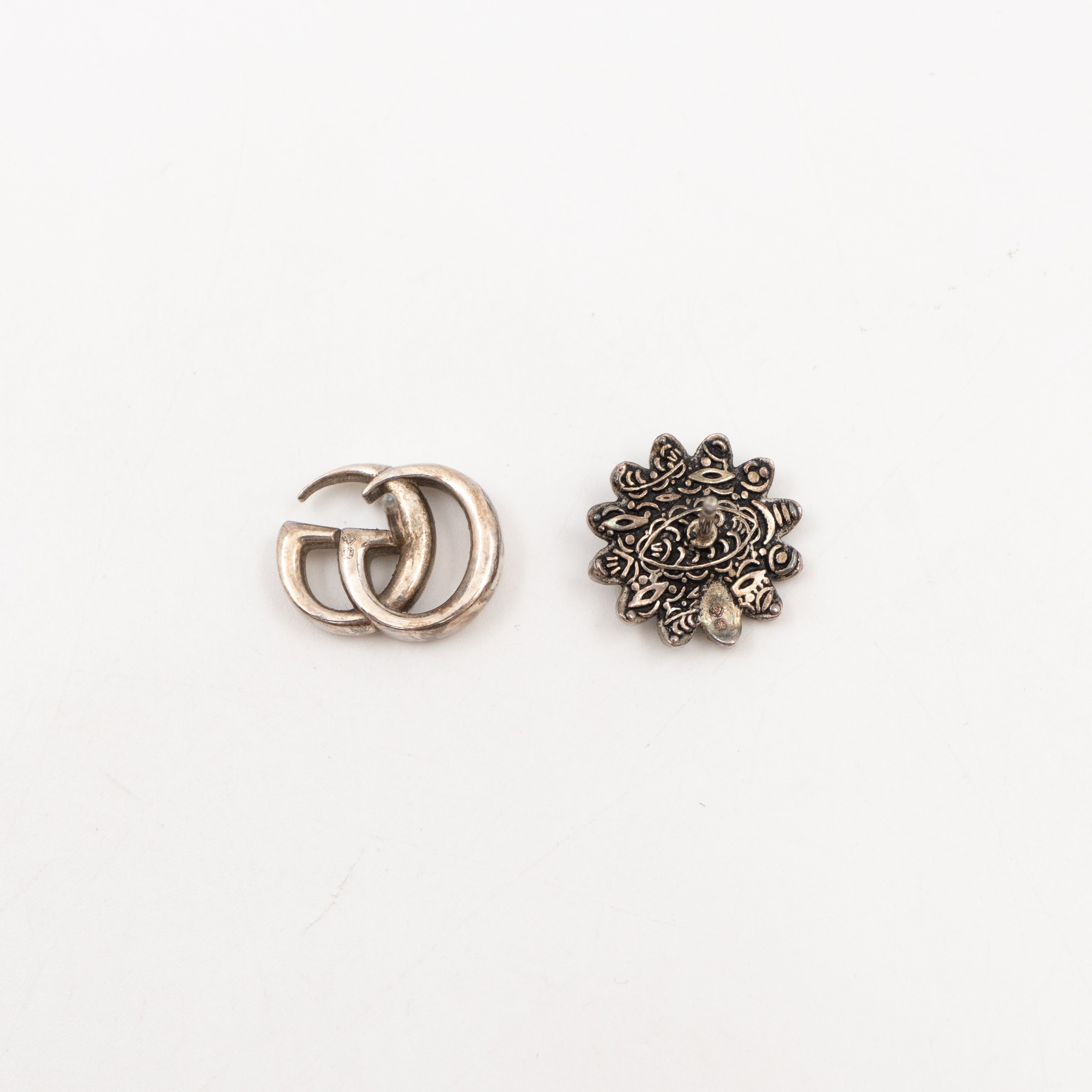 Double G Flower Stud Earrings 925 Silver