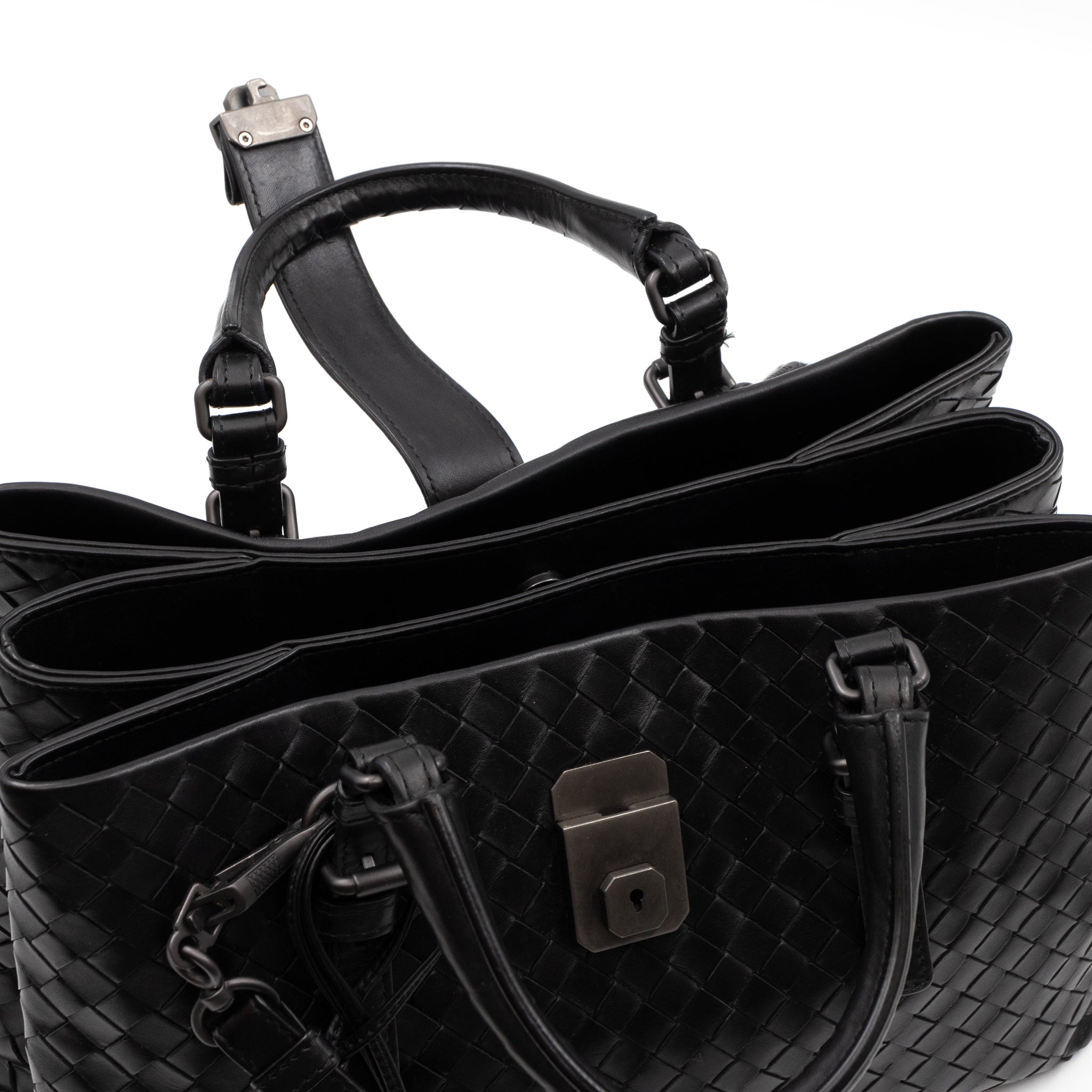 Roma Small Intrecciato Black Leather