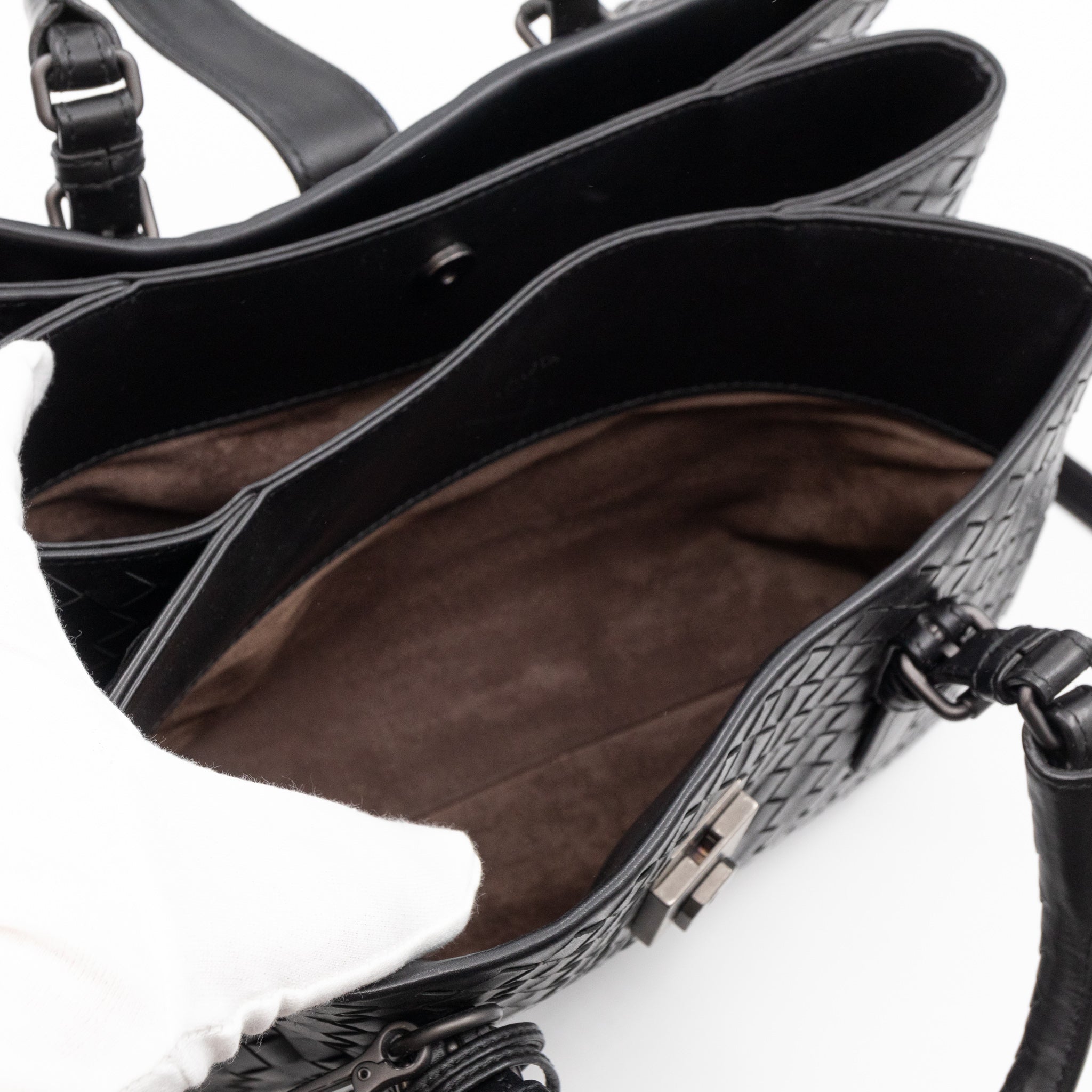 Roma Small Intrecciato Black Leather