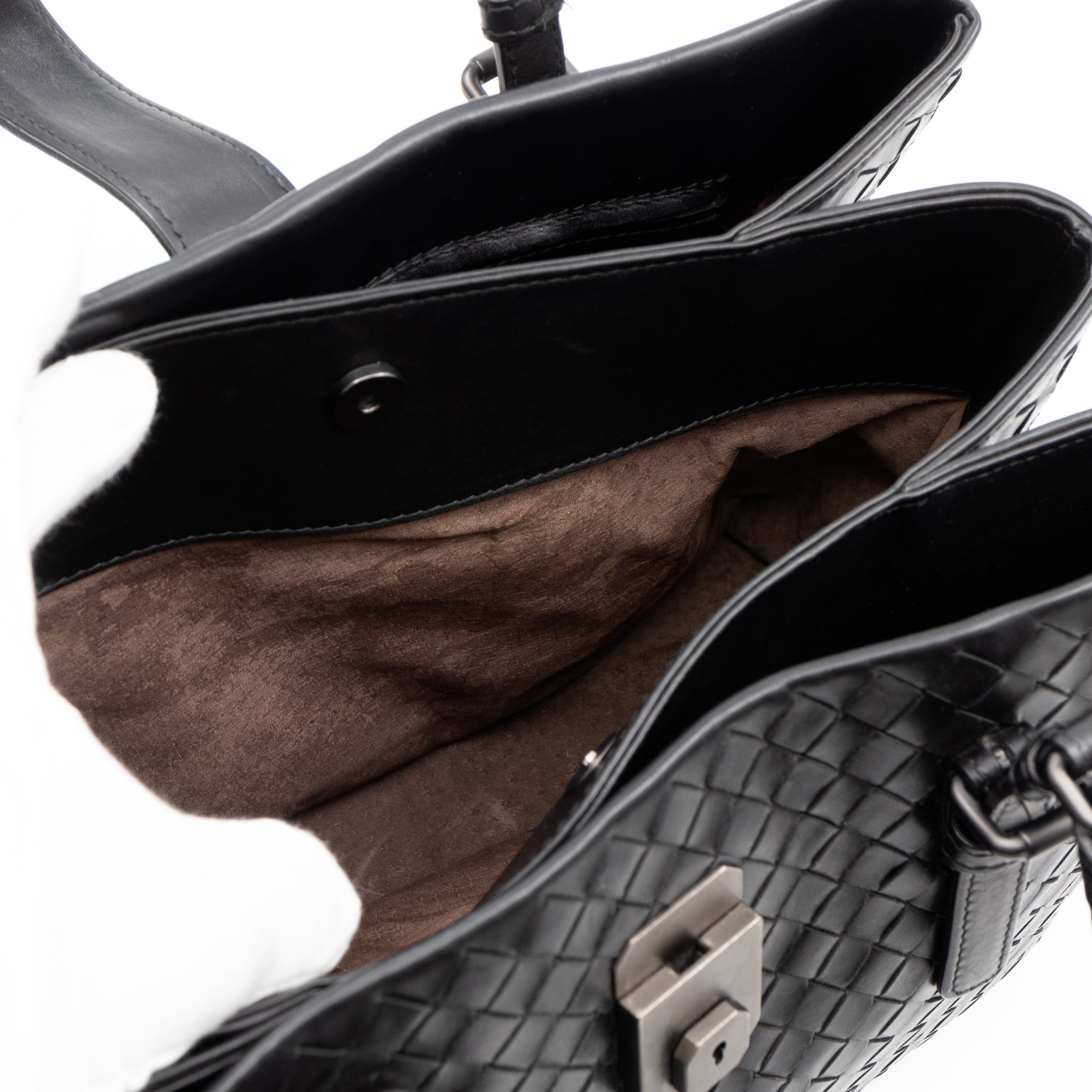 Roma Small Intrecciato Black Leather