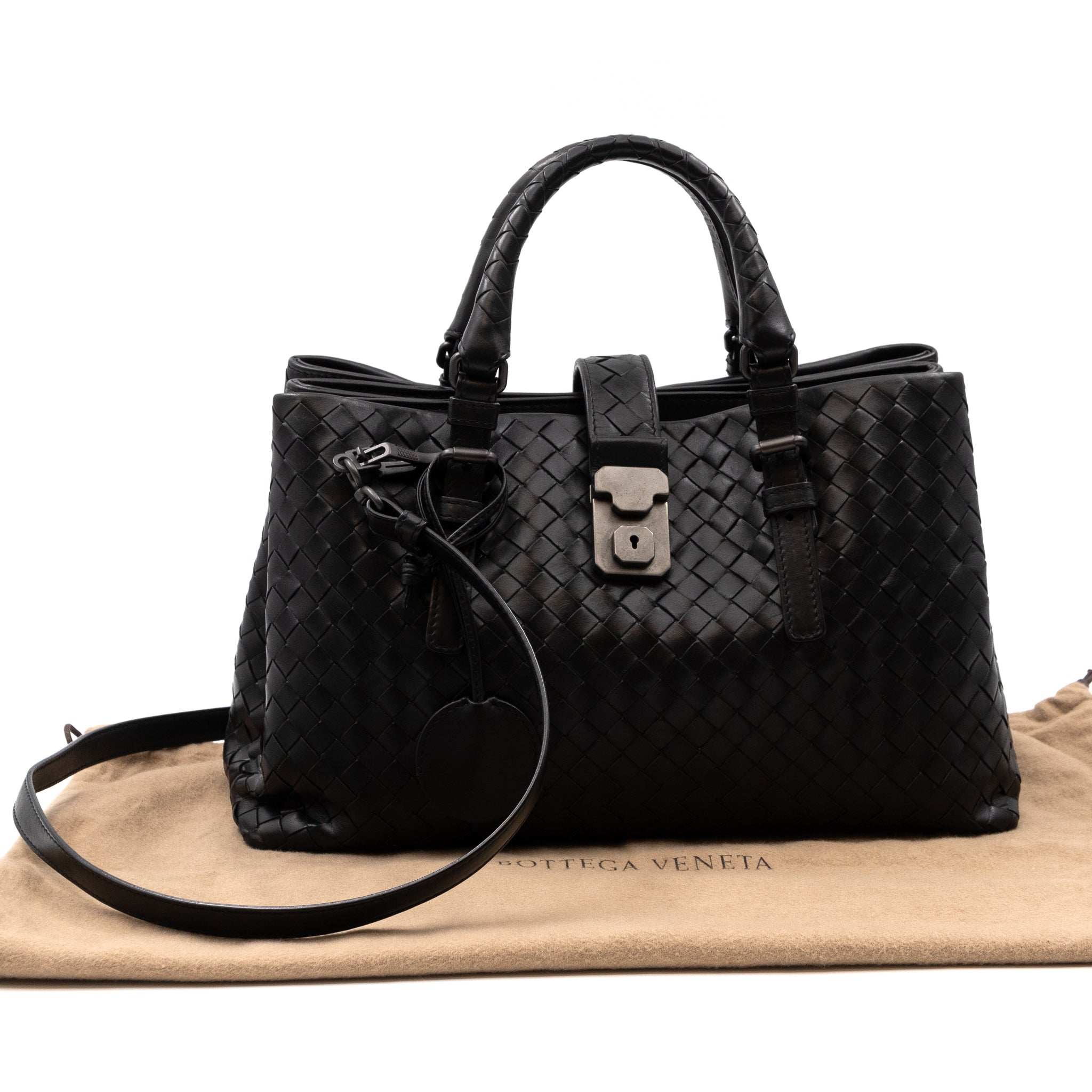 Roma Small Intrecciato Black Leather