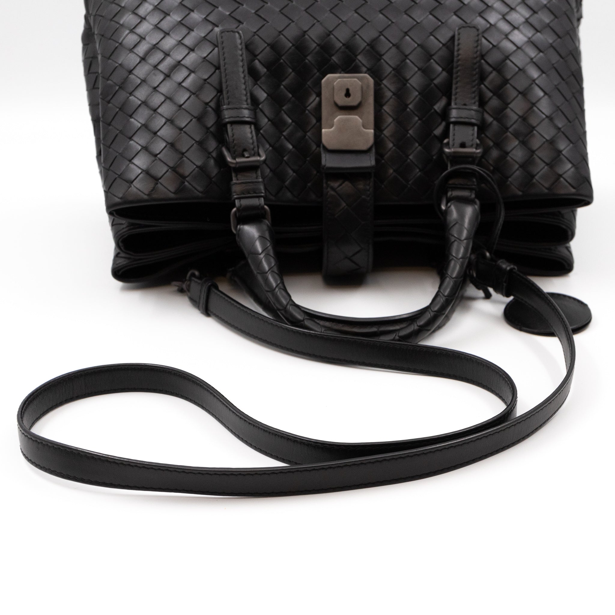 Roma Small Intrecciato Black Leather