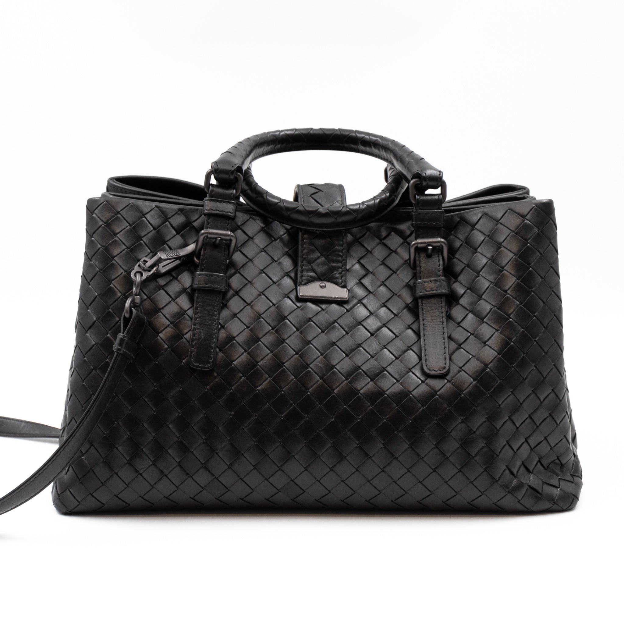 Roma Small Intrecciato Black Leather