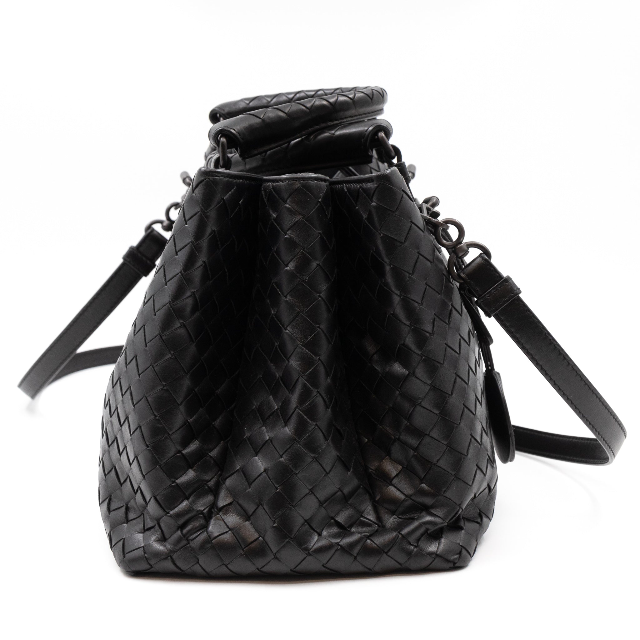 Roma Small Intrecciato Black Leather