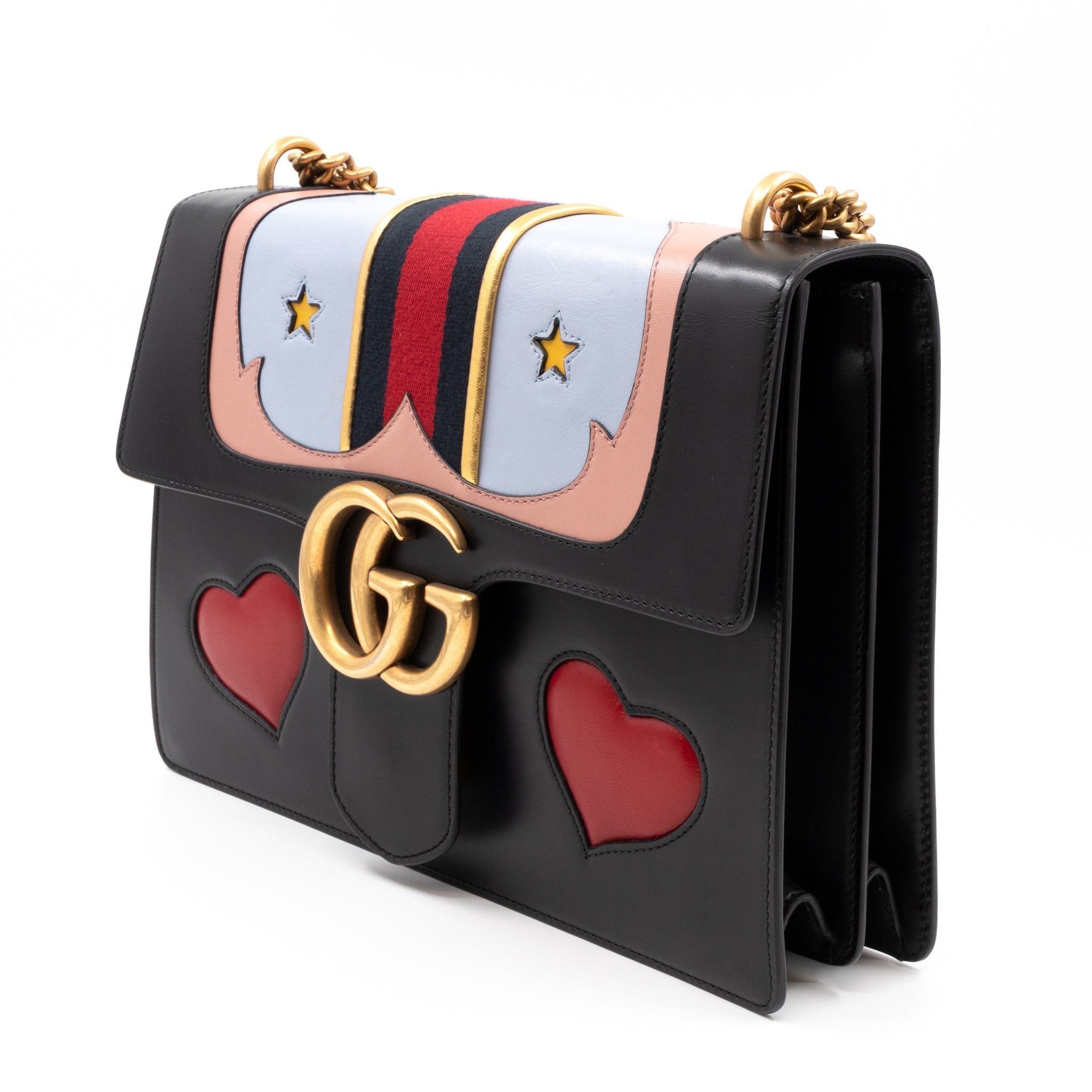 GG Marmont Heart Large Shoulder Bag Black Leather