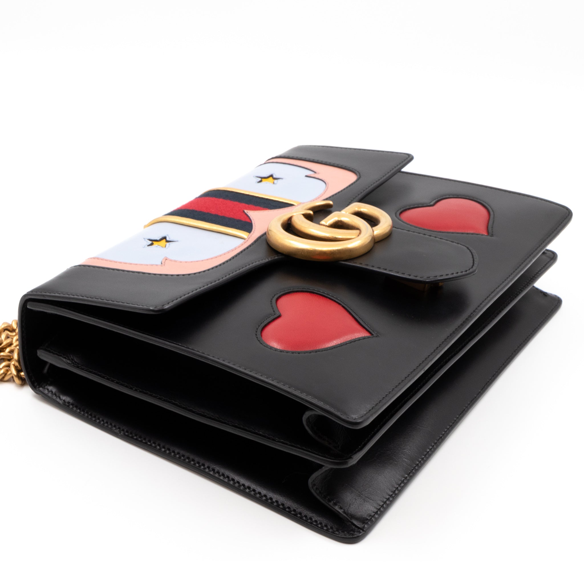 GG Marmont Heart Large Shoulder Bag Black Leather