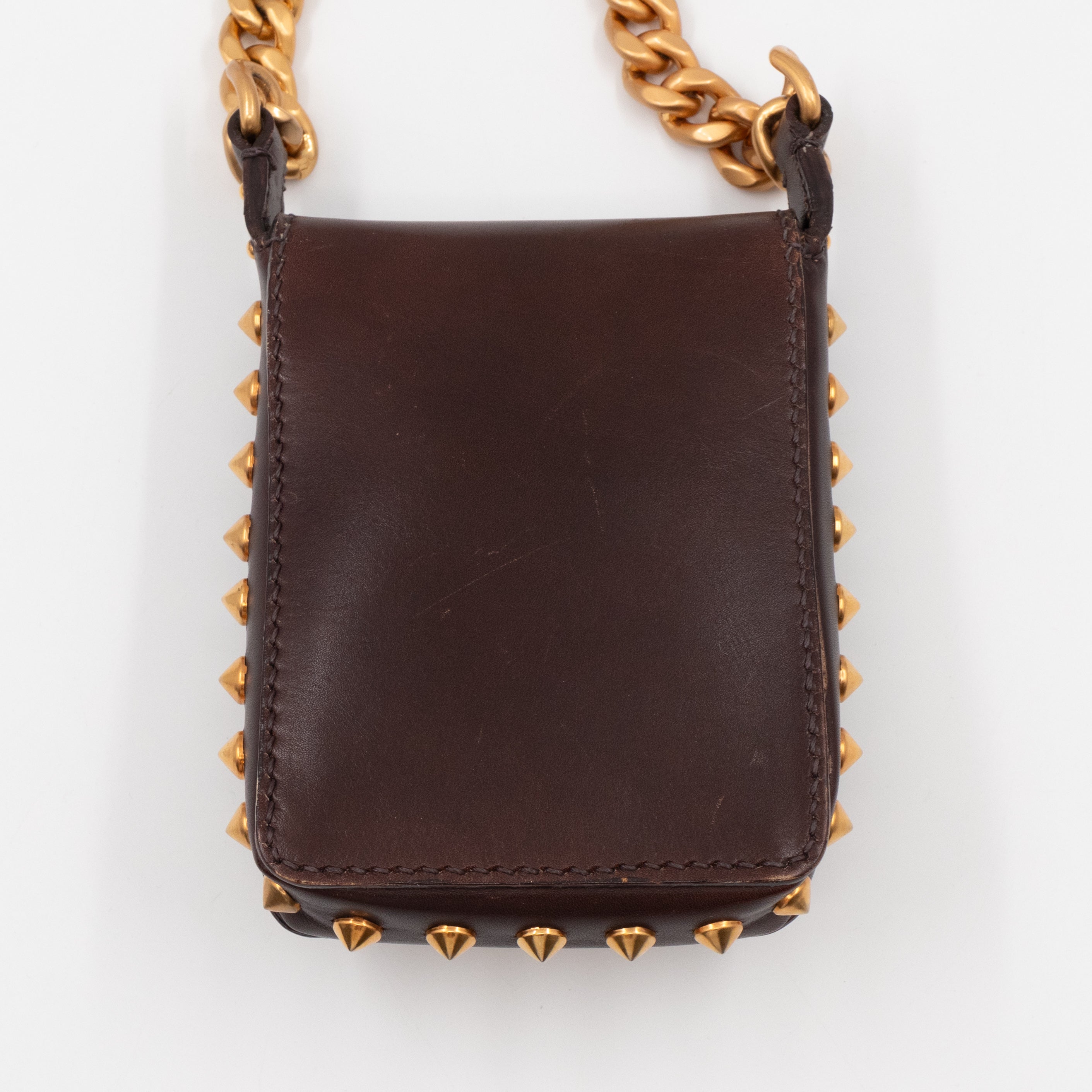 Studded Crossbody Phone Bag Brown Leather