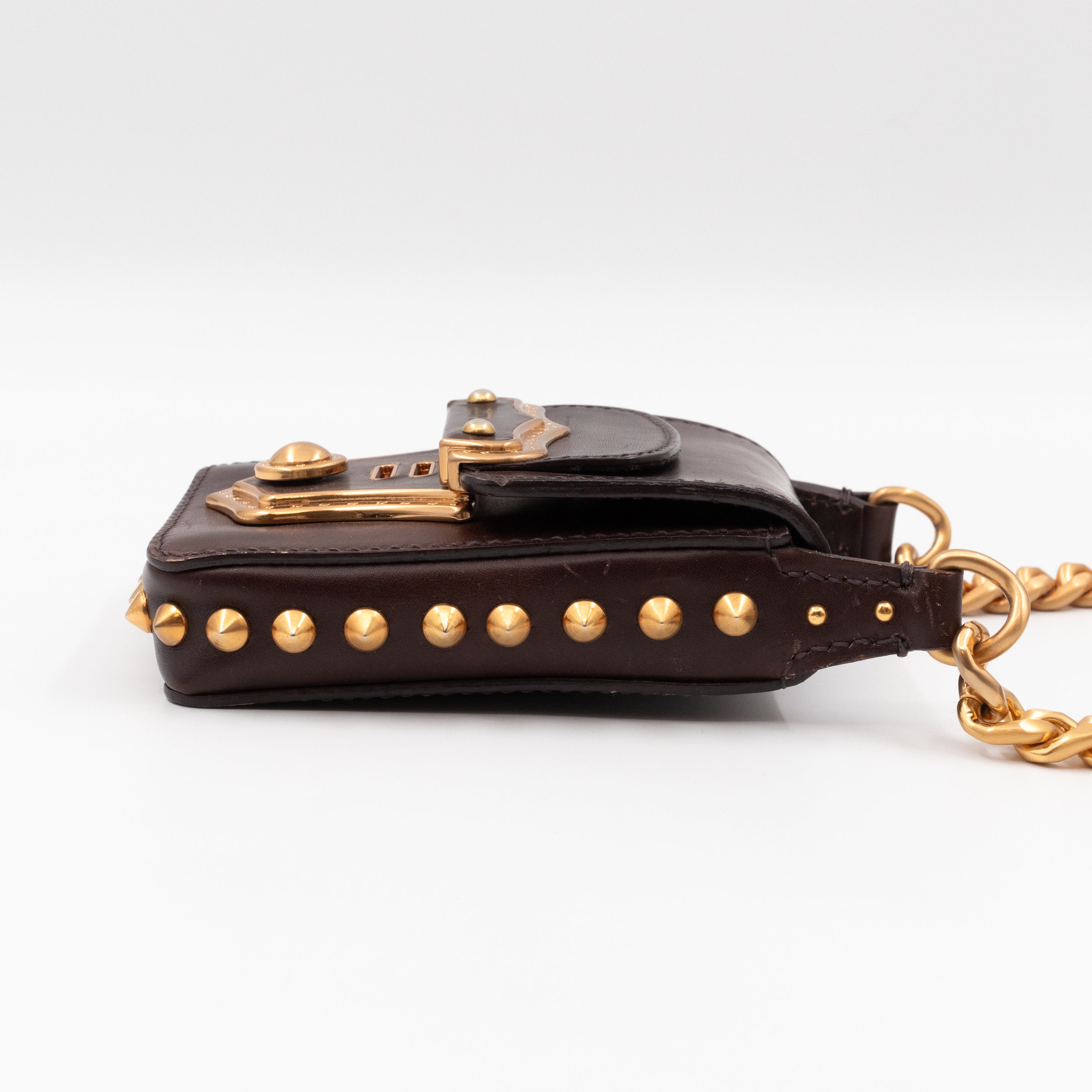 Studded Crossbody Phone Bag Brown Leather
