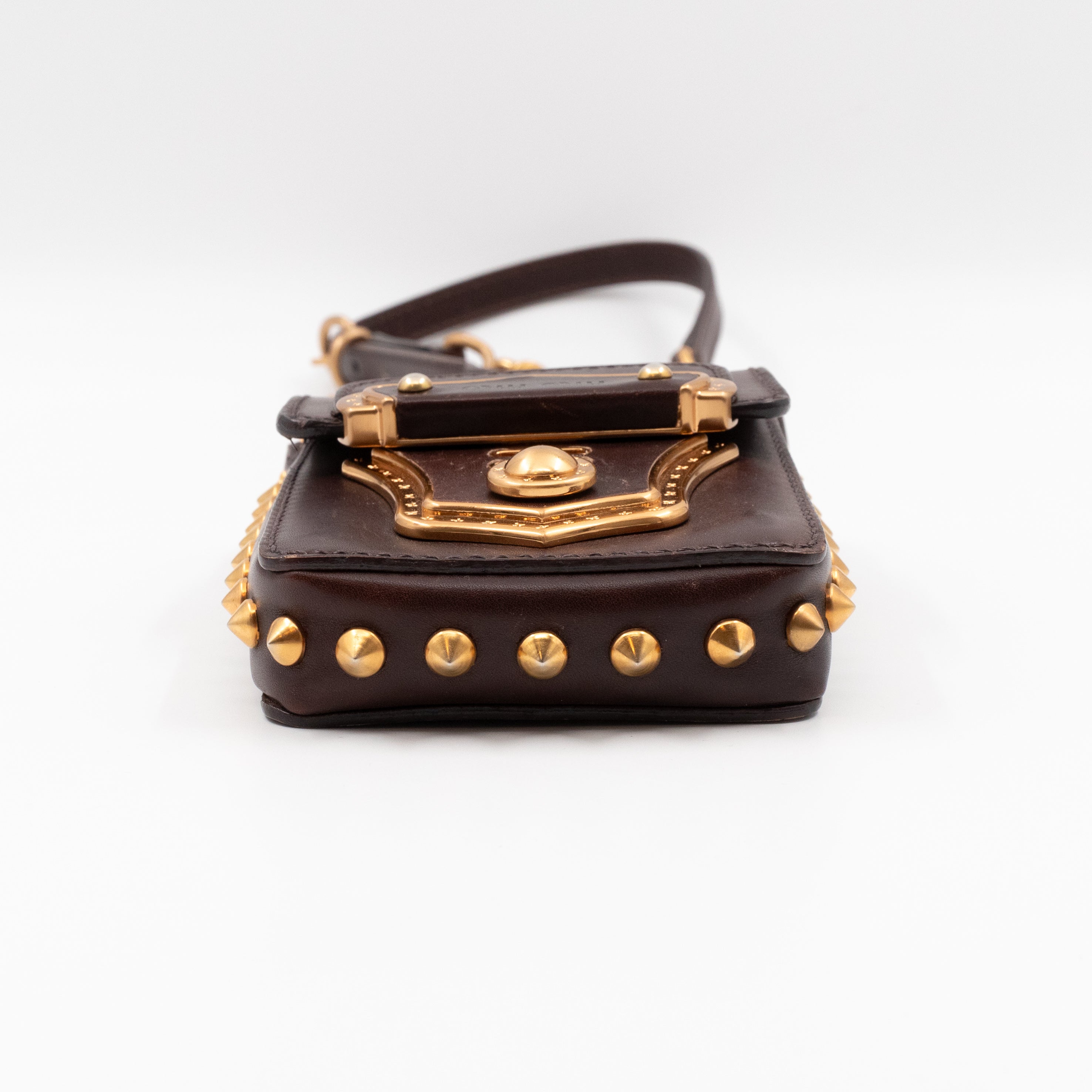 Studded Crossbody Phone Bag Brown Leather