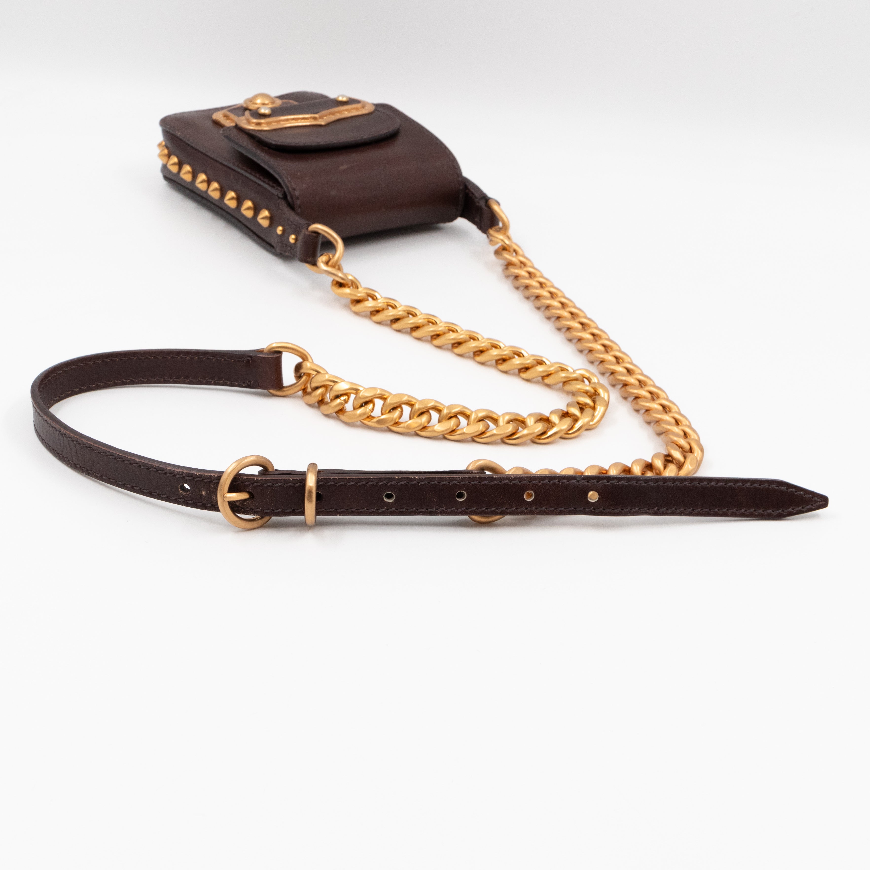 Studded Crossbody Phone Bag Brown Leather