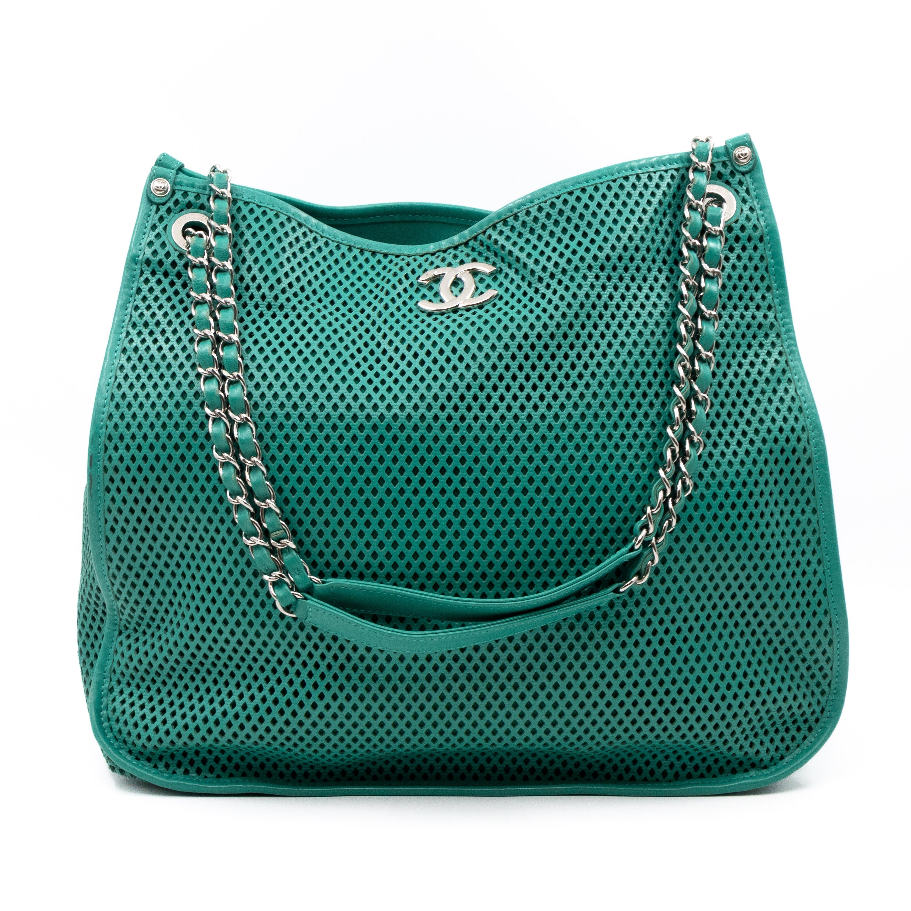 Up In The Air Tote Green Perforated Leather