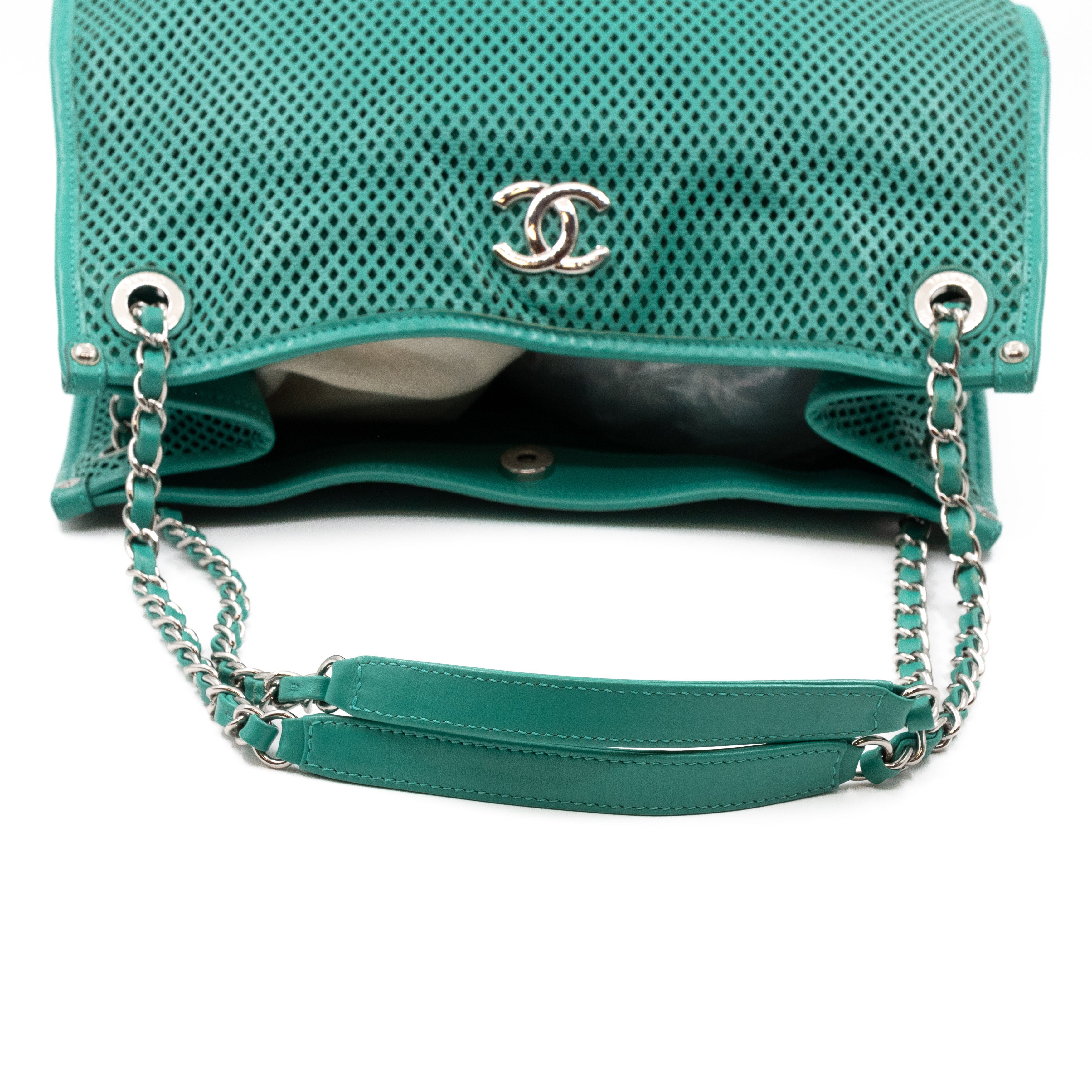 Up In The Air Tote Green Perforated Leather