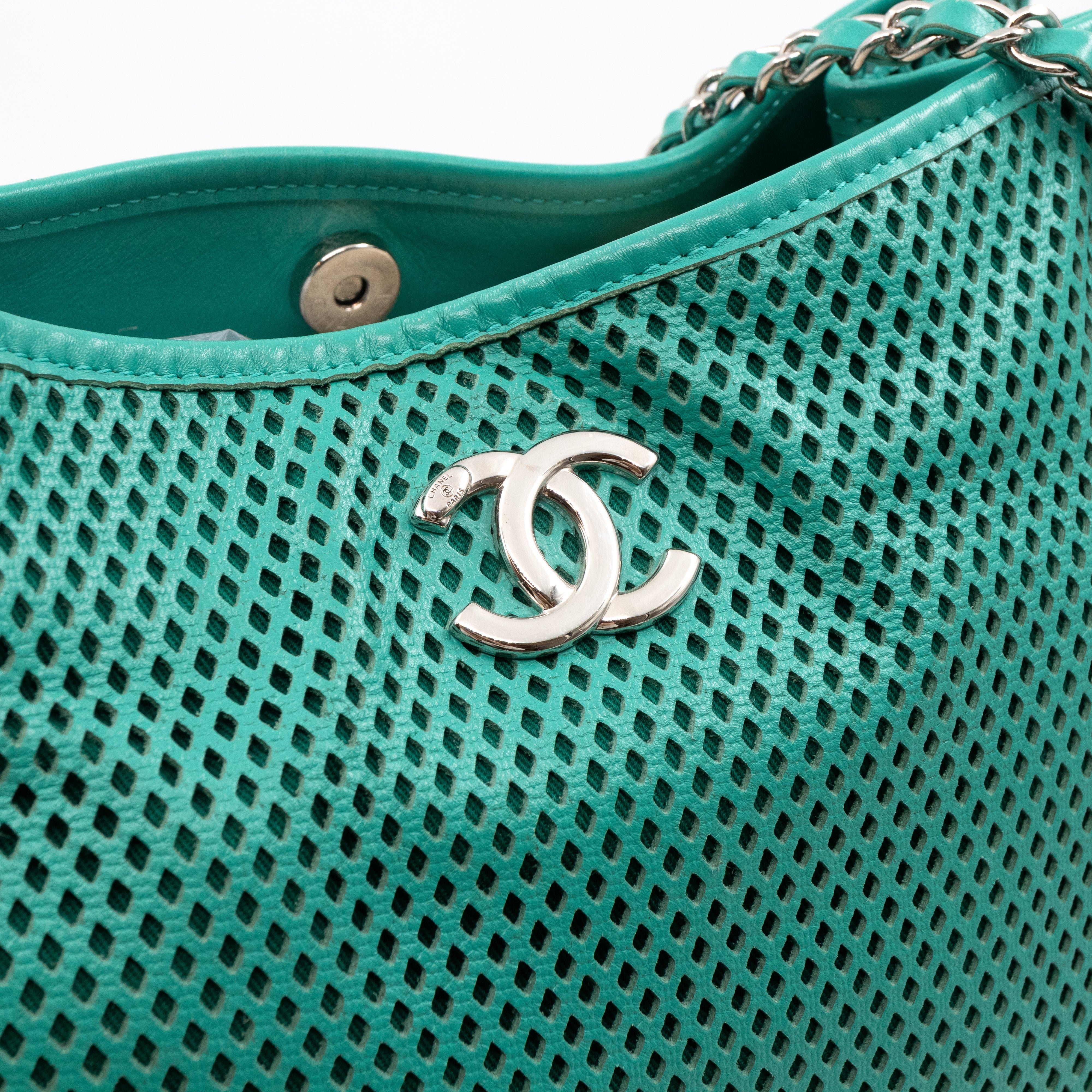 Up In The Air Tote Green Perforated Leather