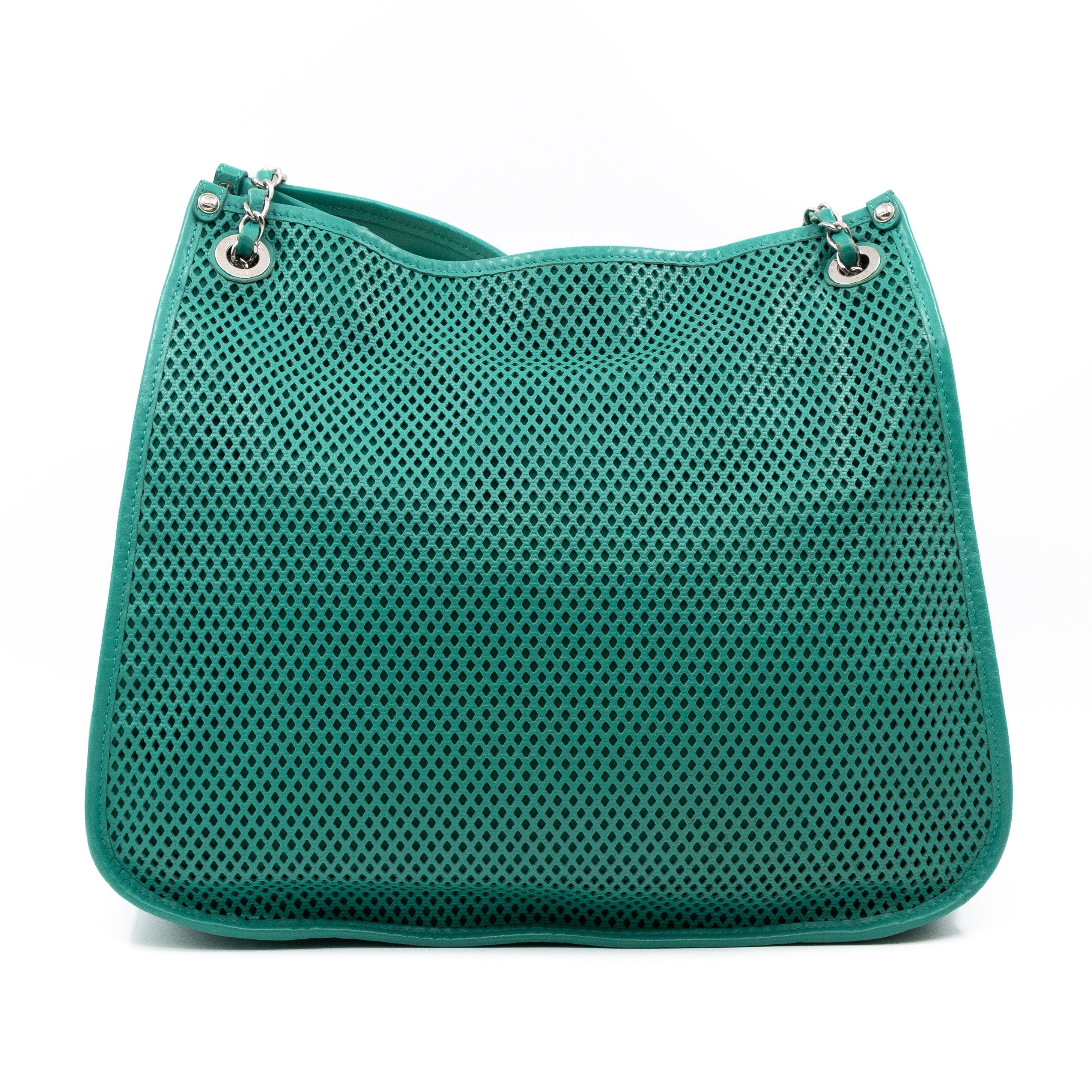 Up In The Air Tote Green Perforated Leather