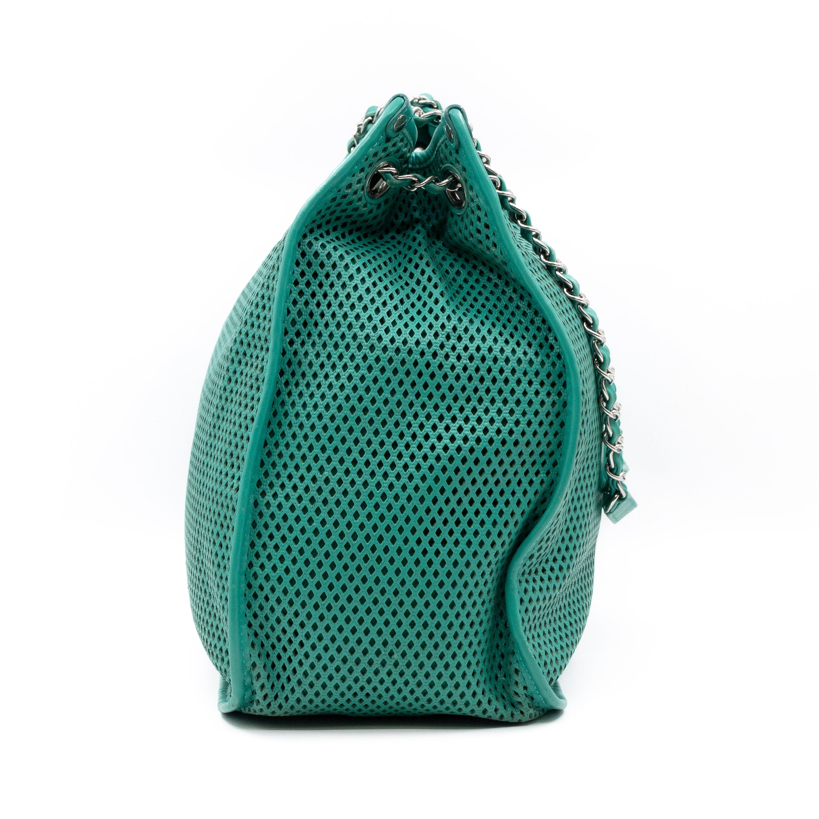 Up In The Air Tote Green Perforated Leather