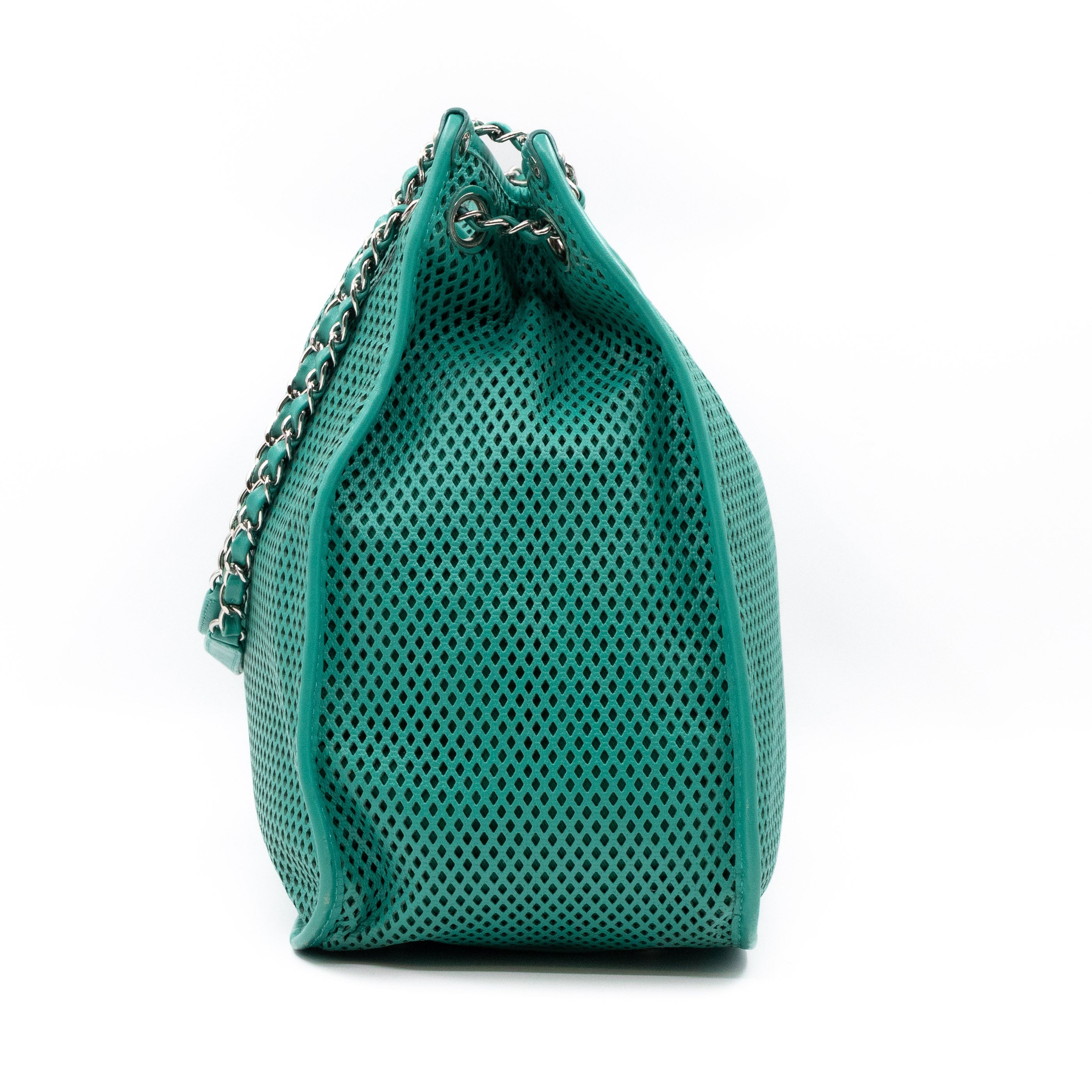Up In The Air Tote Green Perforated Leather