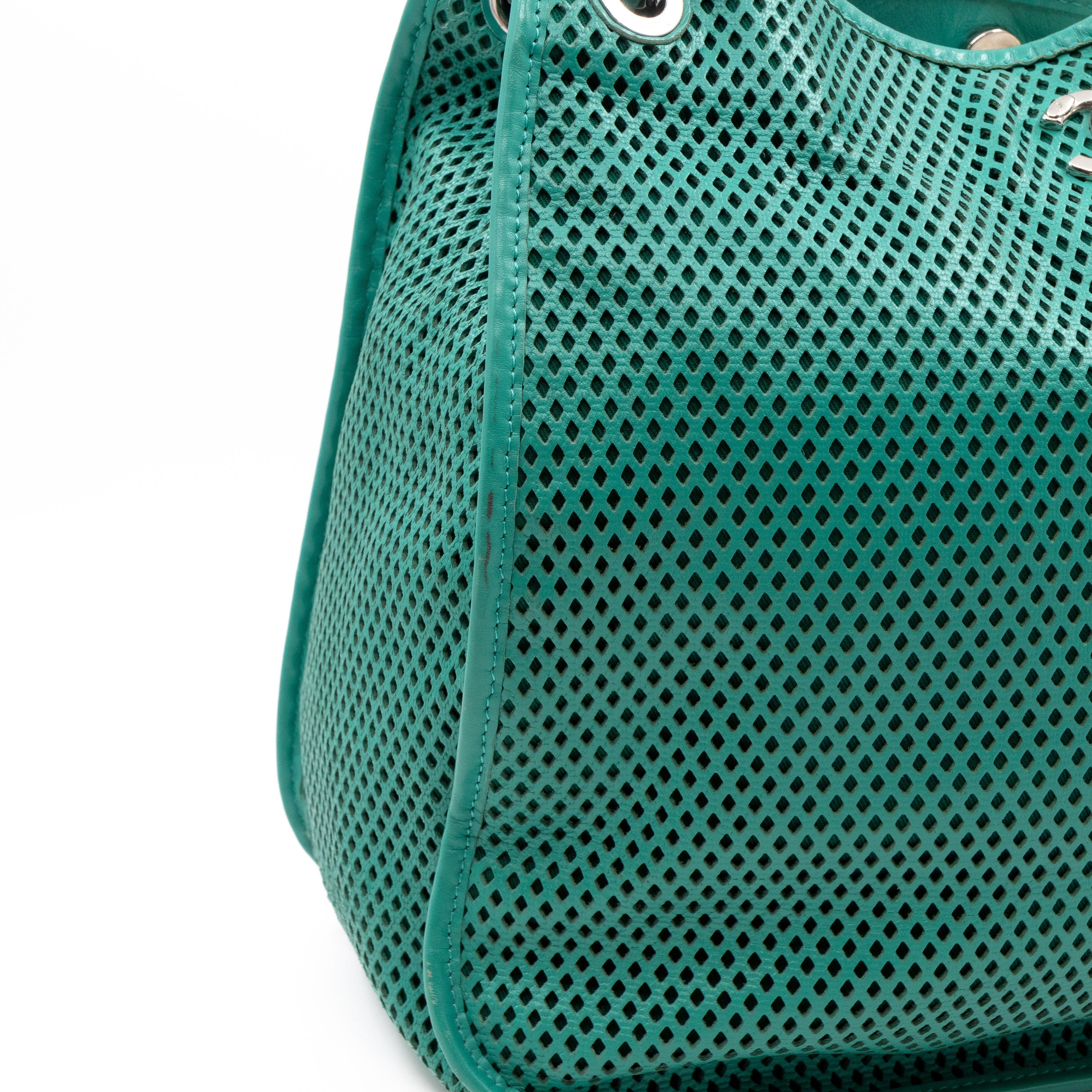 Up In The Air Tote Green Perforated Leather